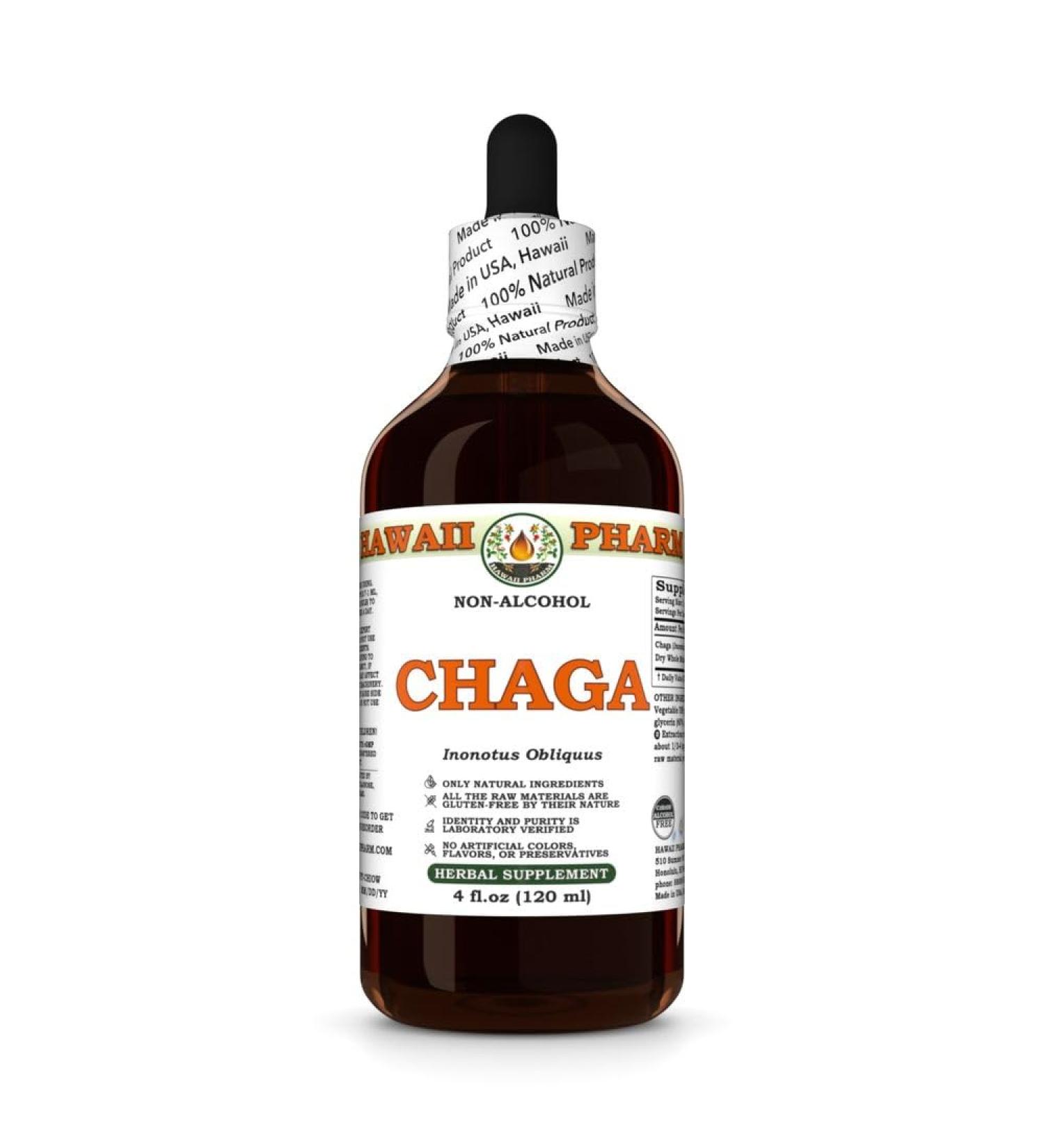 Chaga (Inonotus Obliquus) Dry Whole Mushroom Glycerite Made in Hawaii All Natural Vegan Lab Tested Alcohol-Free Liquid Extract - 4 fl.oz 4 Fl Oz (Pack of 1) - Buy Online on GoSupps.com