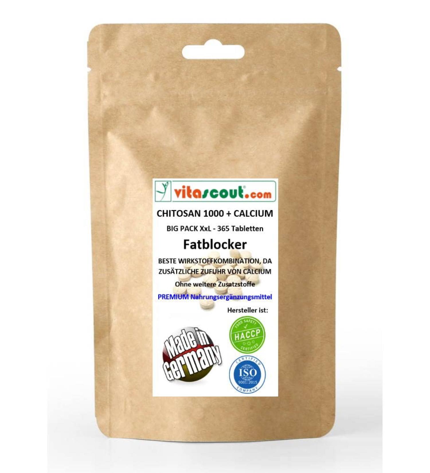 Chitosan Mega + Calcium - 365 Tablets | High Dose Fat Blocker & Carb Blocker - Made in Germany | No Magnesium Stearate - Buy Online on GoSupps.com