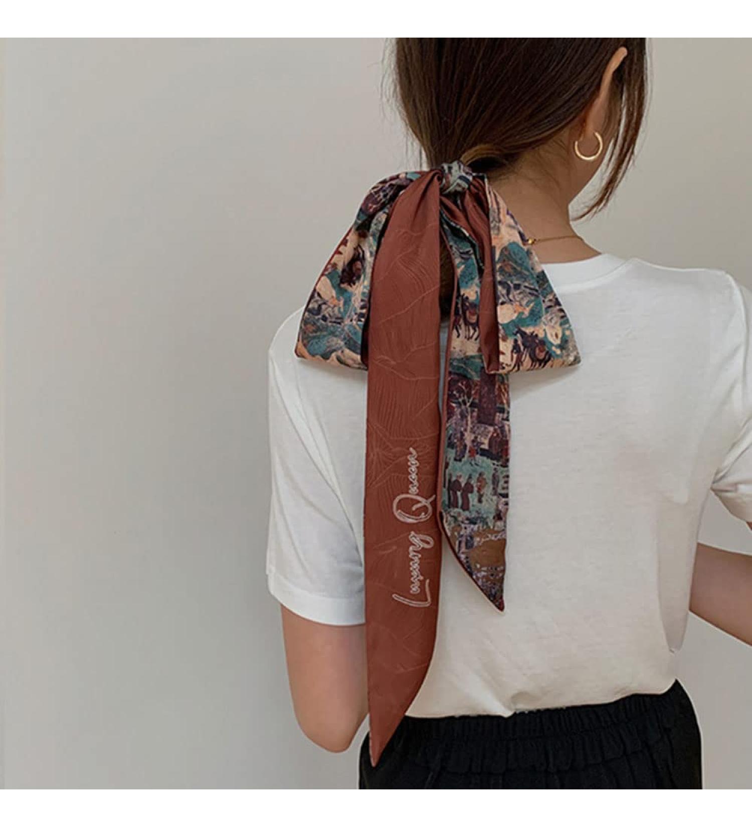 Asphire Vintage French Silk Hair Band with Satin Bow Knot - Brown - Elastic Hair Scrunchies for Women and Girls - Buy Online on GoSupps.com