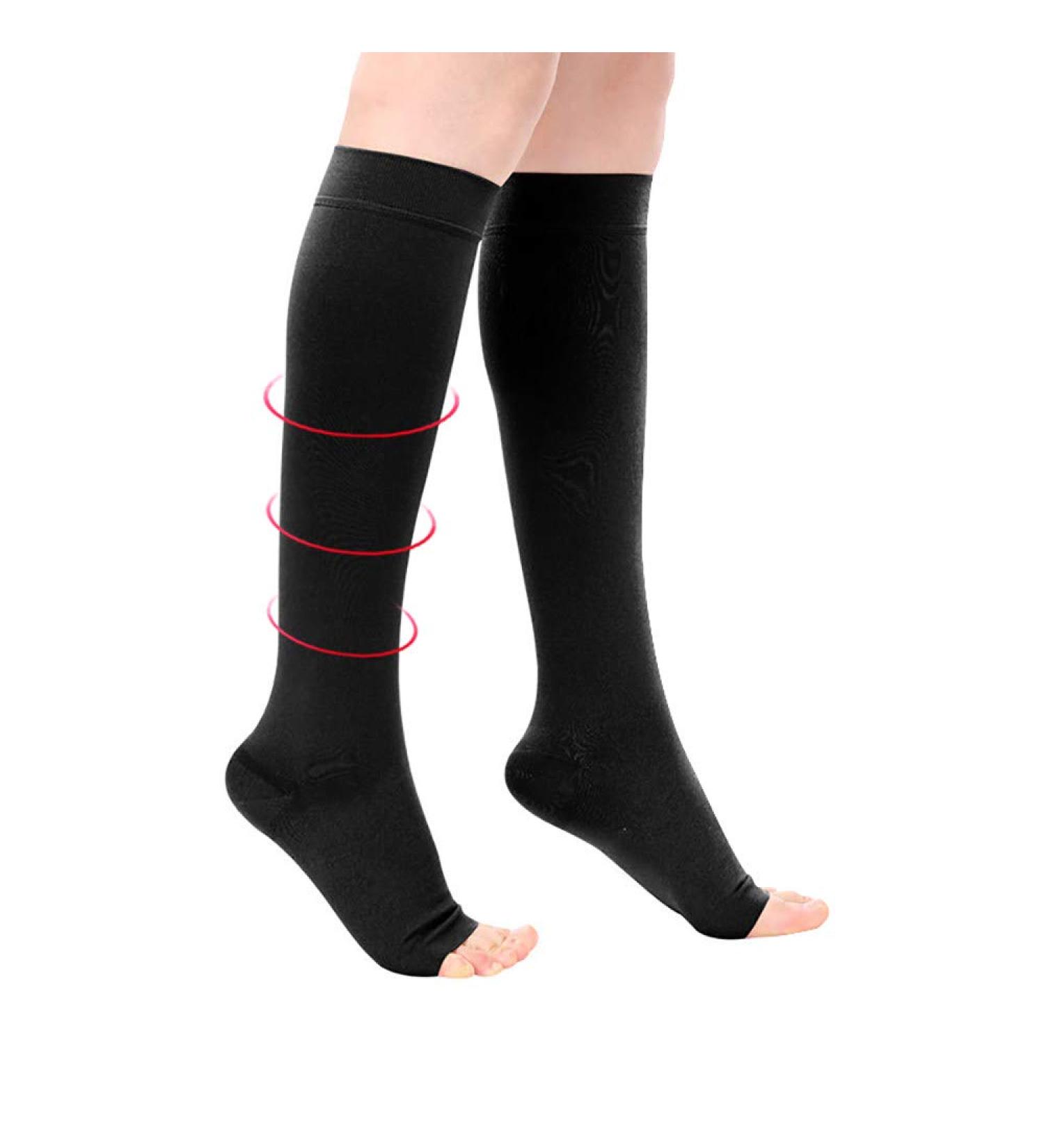 Breathable Varicose Vein Compression Stockings | Open Toe Calf Socks for Edema Relief | Athletic Fit Nursing Compression Socks - Buy Online on GoSupps.com