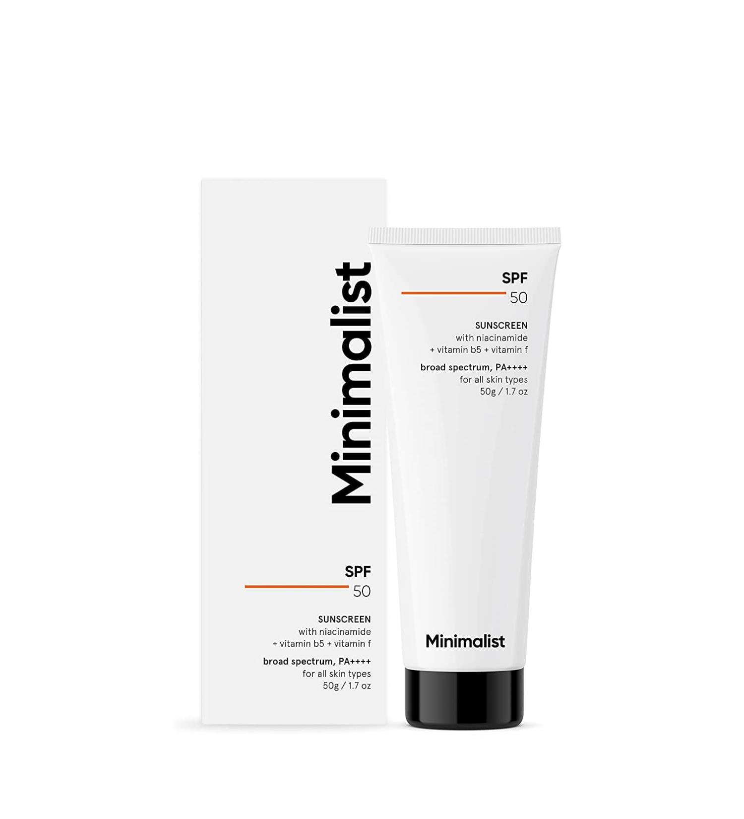 Minimali Sunscreen Cream SPF 50 - Lightweight No White Cast Acne Safe Broad Spectrum for Men & Women - 50g - Buy Online on GoSupps.com