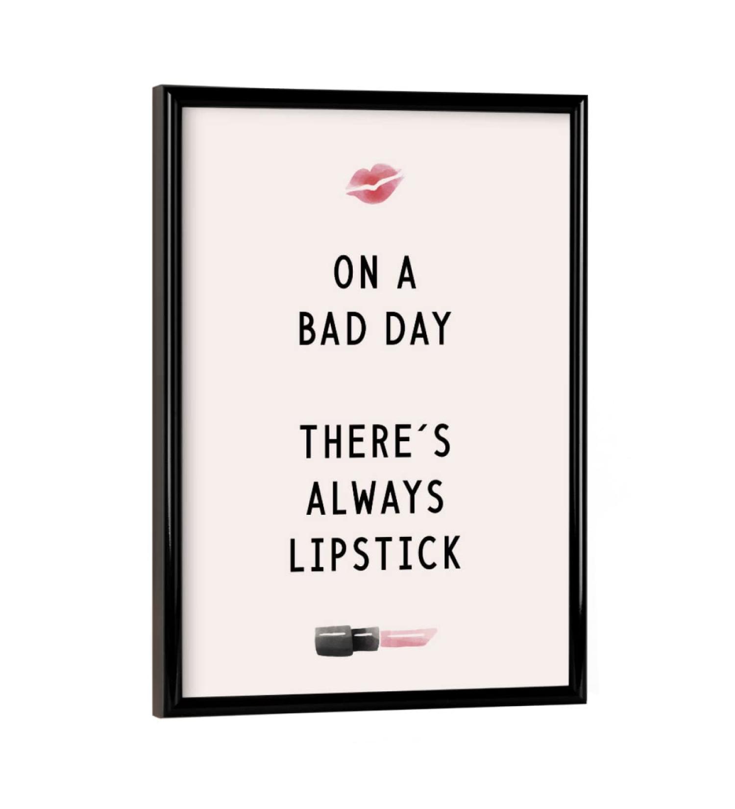 Artboxone Typography Poster with Black Frame - 'There Is Always Lipstick' | 18x13 cm Lipstick Kiss Art - Buy Online on GoSupps.com