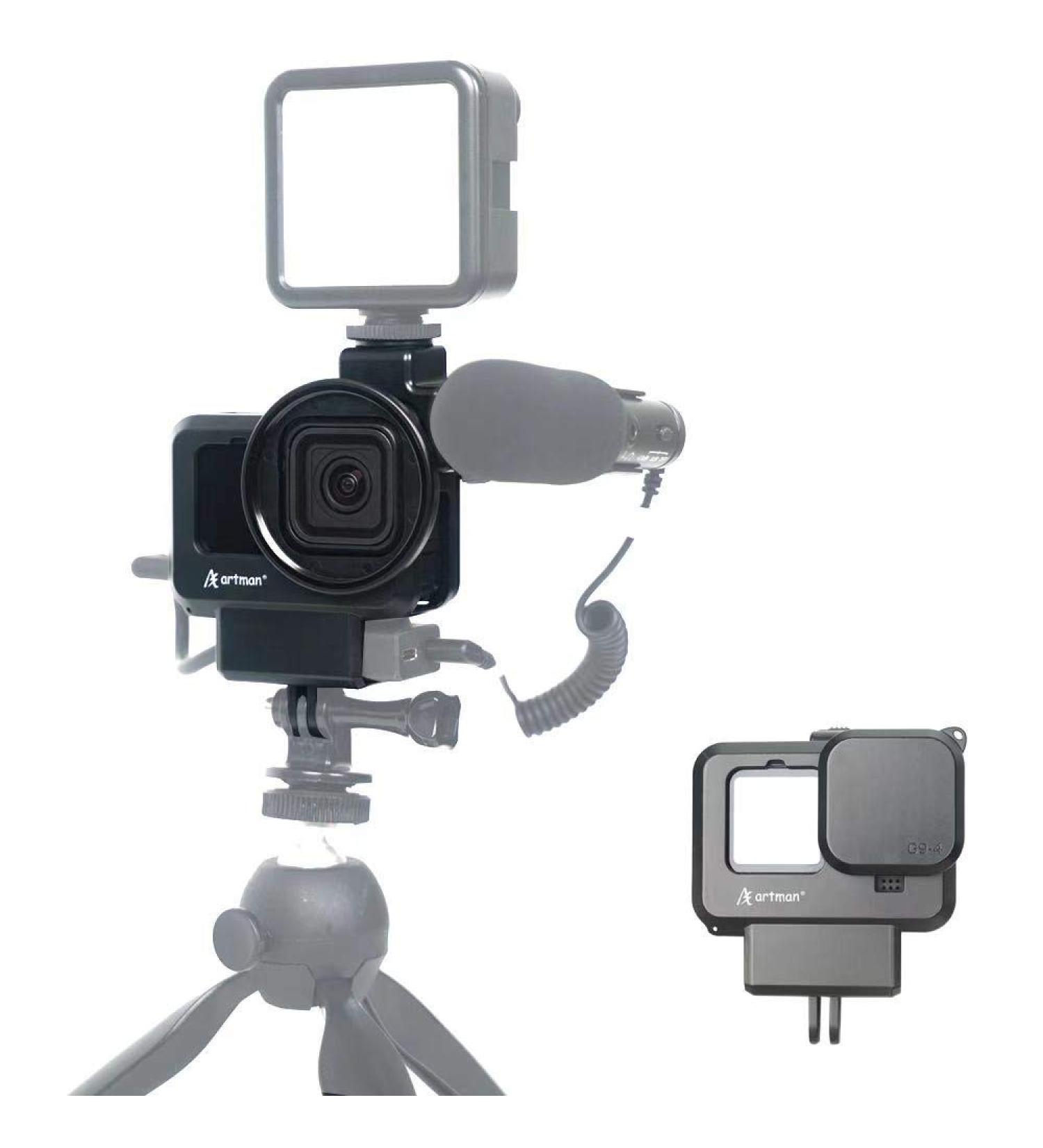 Artman Vlogging Housing Case for GoPro Hero 9/10 with Cold Shoe Mount - Compatible with Tripod, Selfie Stick, Monopod - Ideal for Vloggers - Buy Online on GoSupps.com
