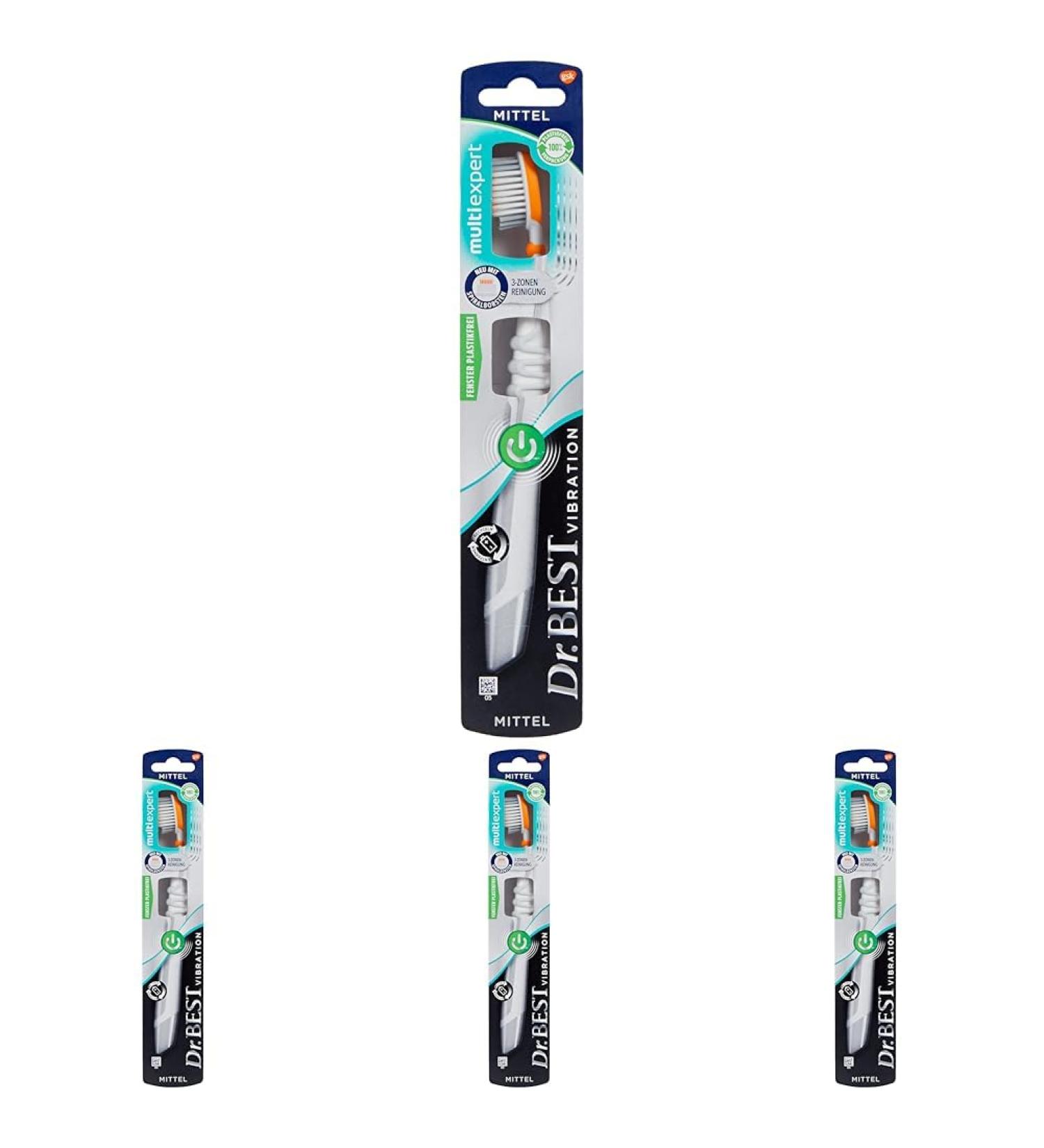 Dr. Best Vibration Multi Expert Toothbrush - Medium (4 Pack) for 3-Zone Cleaning & 20 000 Vibrations/Min - Effective Oral Care - Buy Online on GoSupps.com
