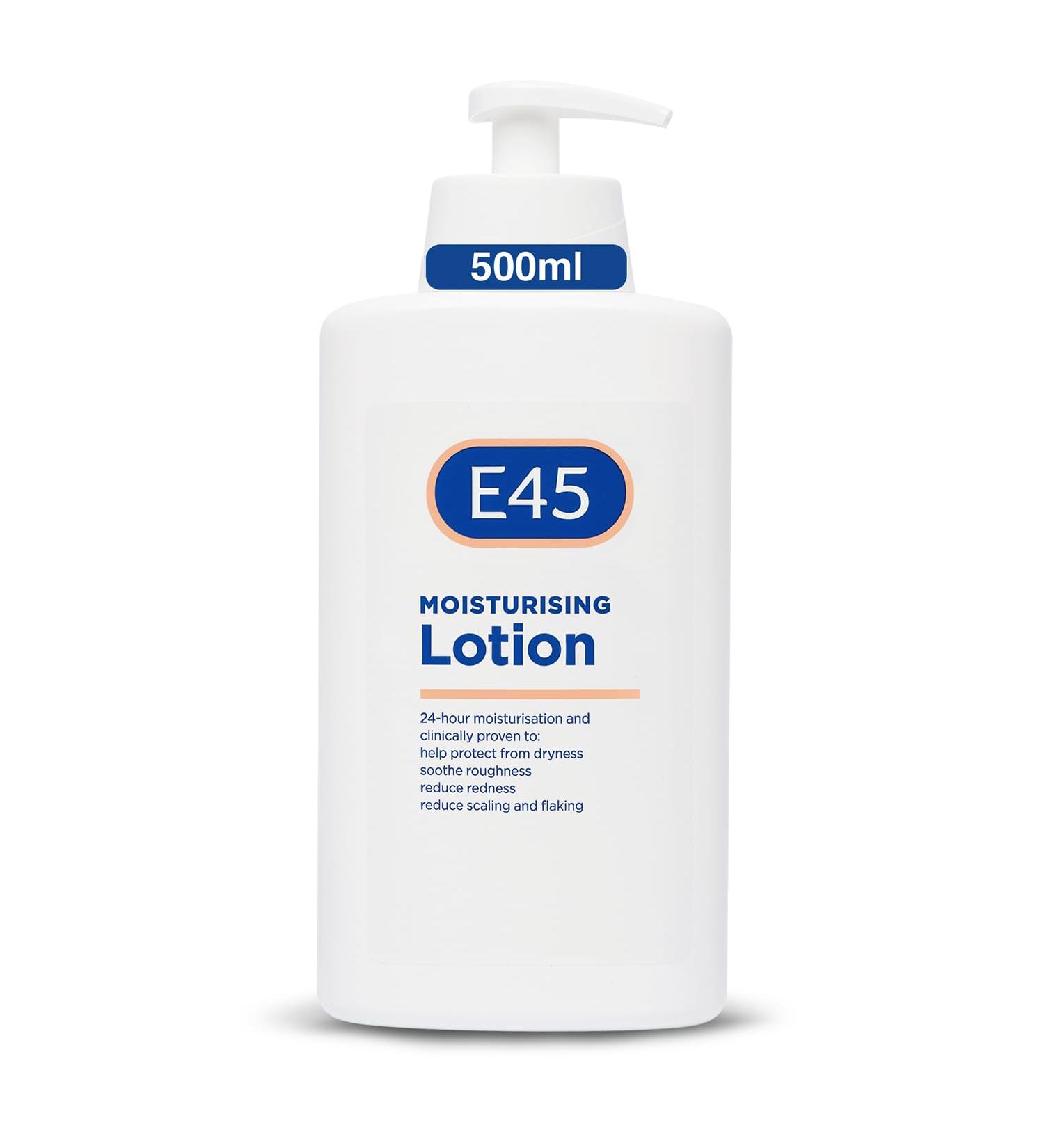 E45 Dermatological Moisturizing Lotion 500ml - Daily Moisturizing Lotion for Lasting Hydration for Dry and Sensitive Skin - Against Dryness Reduces Redness and Peeling - Buy Online on GoSupps.com