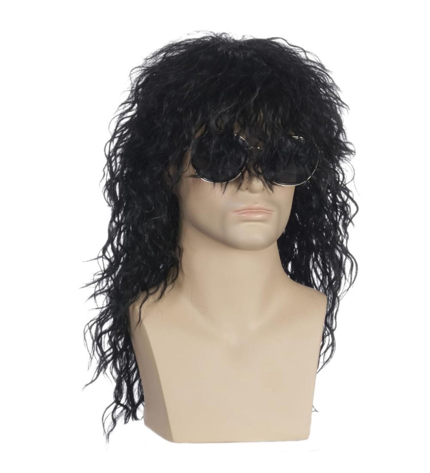 Qhpnunhq Men Wigs Punk Flaccid Long Curly Wig for Male High Temperature Fiber Rock Cosplay Costume Black - Buy Online on GoSupps.com