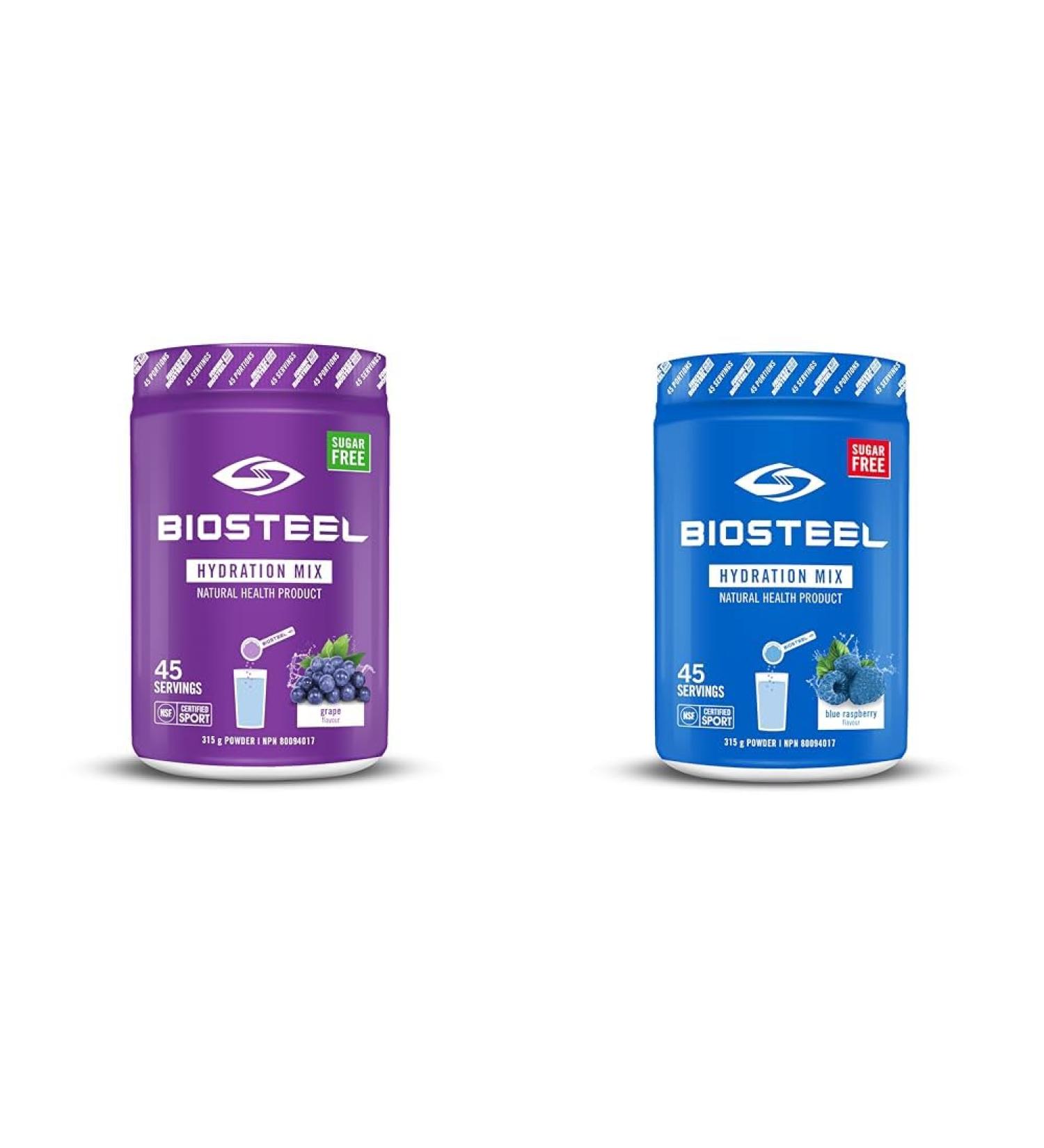 BioSteel Hydration Mix Great Tasting Hydration with Zero Sugar and No Artificial Flavours or Preservatives | Grape + Blue Raspberry Flavours 90 Servings 315 g (Pack of 1) Hydration Mix + Hydration Mix Zero Sugar - Buy Online on GoSupps.com