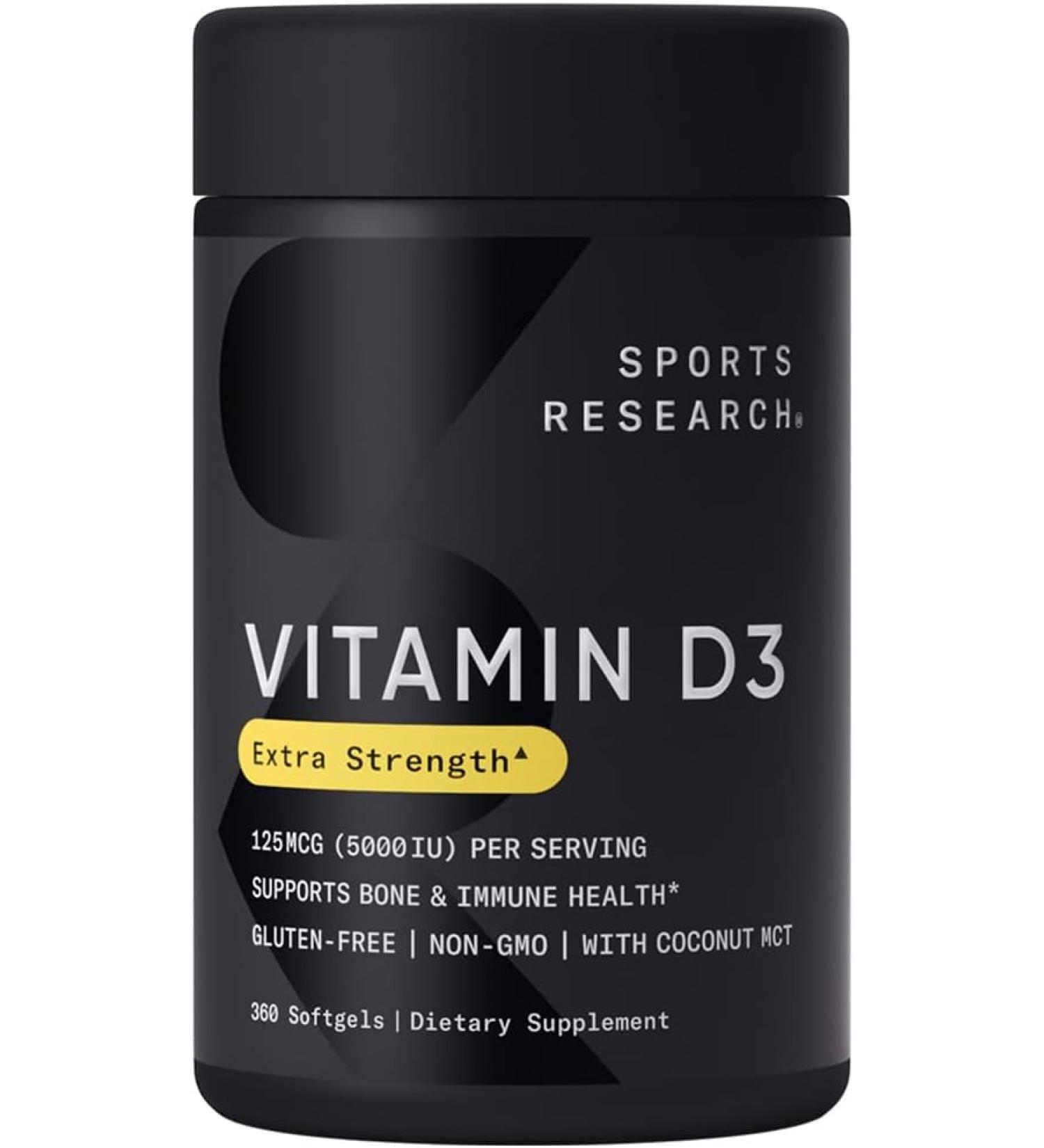 Sports Research Vitamin D3 125 mcg (5000 IU) - 360 Softgels for Immune Support - Buy Online on GoSupps.com