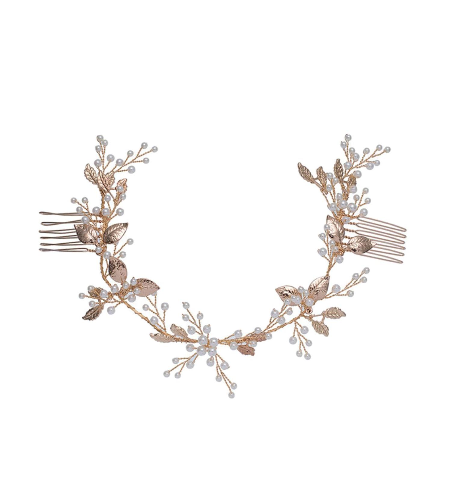 DOITOOL Combs Tiara Bride Comb Flower Girl Hair Accessory Headwear for Women Hair Accessories for Women Hair Comb for Bride Pearl Hair Comb Pearl Comb Headgear Leaves European Style - Buy Online on GoSupps.com