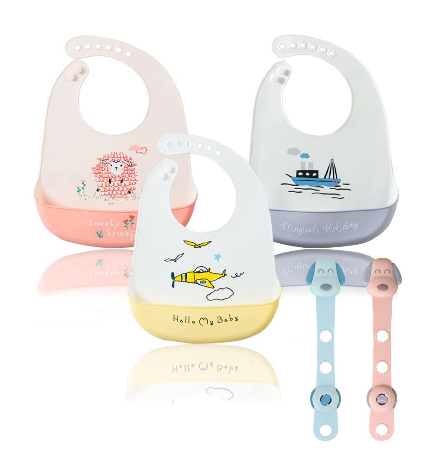 Shop Rospretty Silicone Baby Feeding Bibs - Pack of 3 Adjustable Waterproof & Safe for Boys & Girls - Buy Online on GoSupps.com