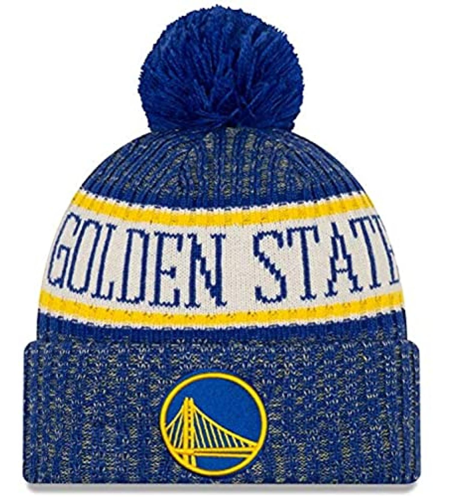 New Era NBA Sideline Sport Knit Winter Pom Knit Hat Beanie One Size Fits All Golden State Warriors