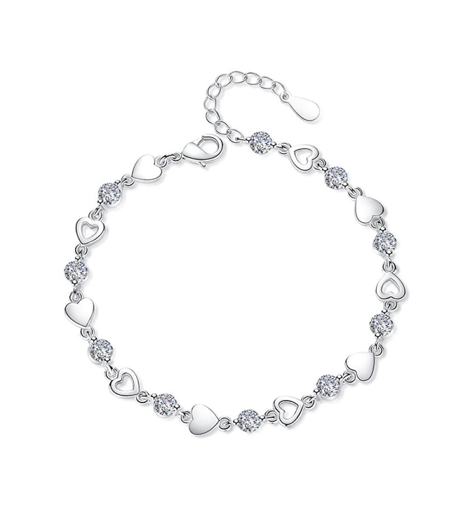 DNCG AdjustableSterling Silver Sterling Silver Bracelet for Women Ladies Sterling Silver Bracelet Exquisite Inlaid Zircon Heart Bracelet Fashion Bracelet Ladies Silver Jewellery Gifts Birthday Gift - Buy Online on GoSupps.com