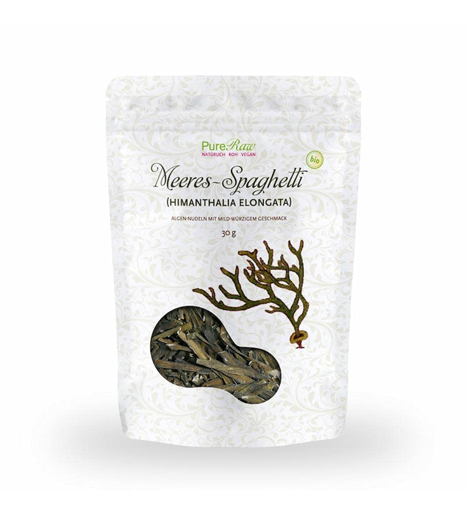 Organic Sea Spaghetti Algae Noodles - Premium Gluten-Free Raw Vegan Paleo | Pureeraw 30g Dried Brown Seaweed Noodles - Buy Online on GoSupps.com