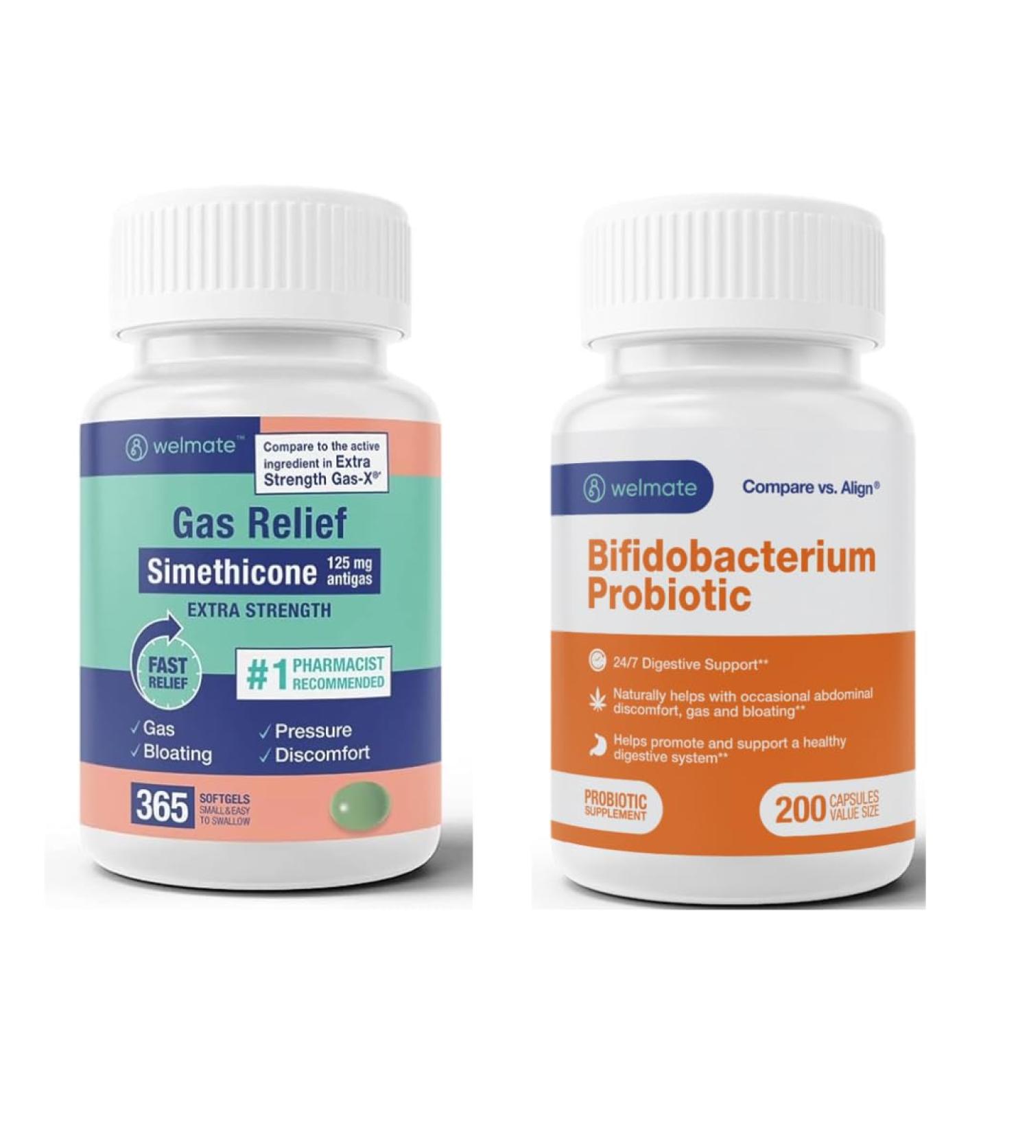 WELMATE Comprehensive Gut Health Bundle: Extra Strength Gas Relief Simethicone 125mg (365 Softgels) + Bifidobacterium Probiotic for Digestive & Immune Support (200 Count) | Fast-Acting Gluten-Free - Buy Online on GoSupps.com