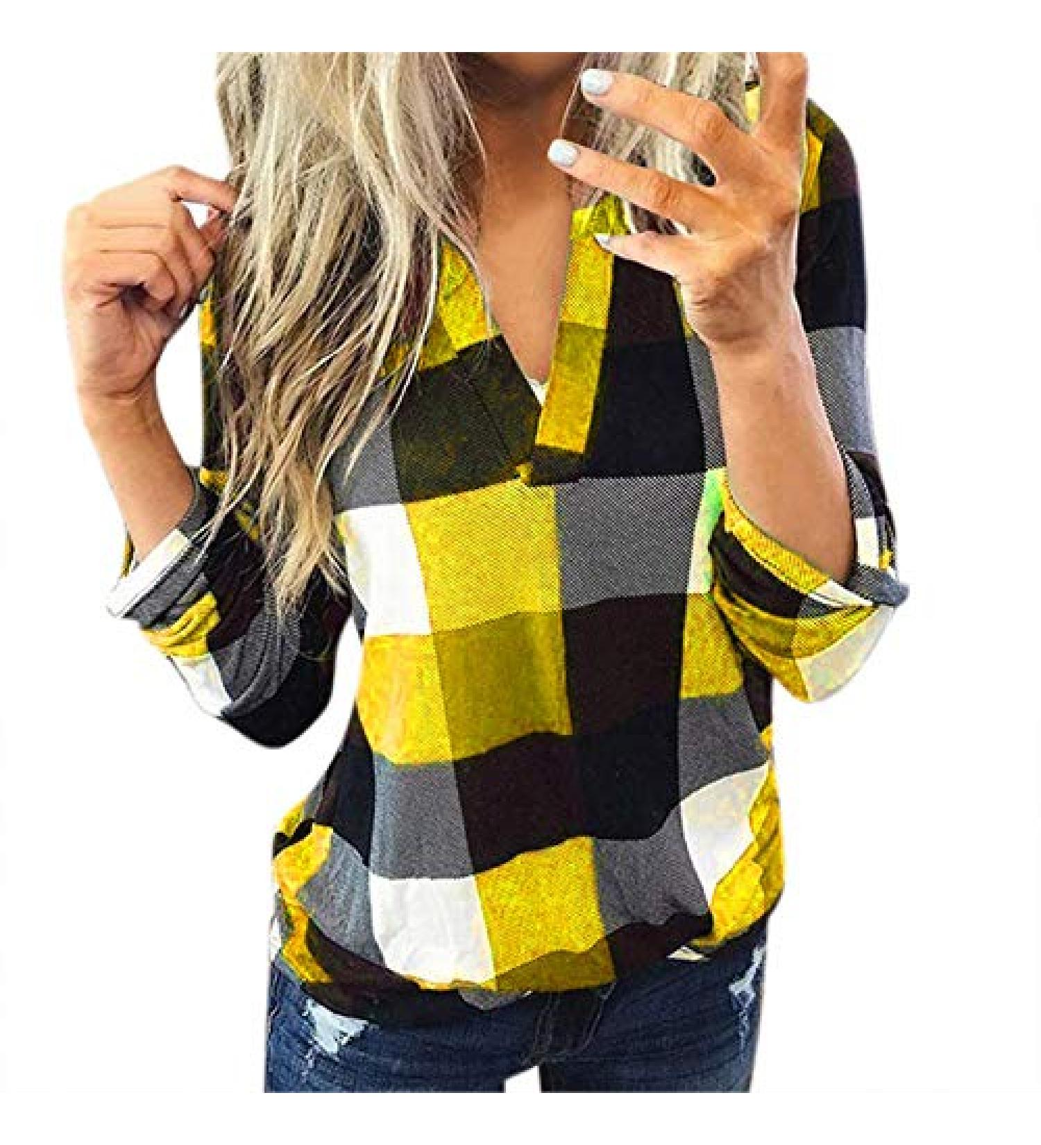 Womens Tartan Asymmetric Hem Sweatshirt - Trendy Turtleneck Plaid Patchwork Pullover - 4X-Large Gold - Buy Online on GoSupps.com