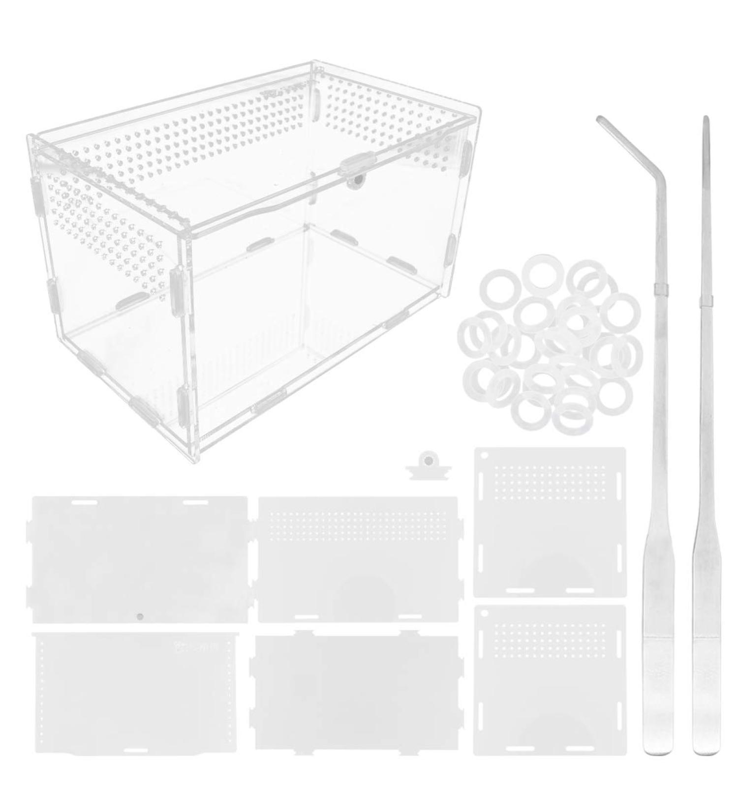 Winterworm Acrylic Reptile Feeding Box Transparent Breeding Box Terrarium with 2 Pcs Straight and Curved Tweezers for Pet Insect Spider Crickets Snails Hermit Crabs Lizard (Large(20x12x12cm)) - Buy Online on GoSupps.com