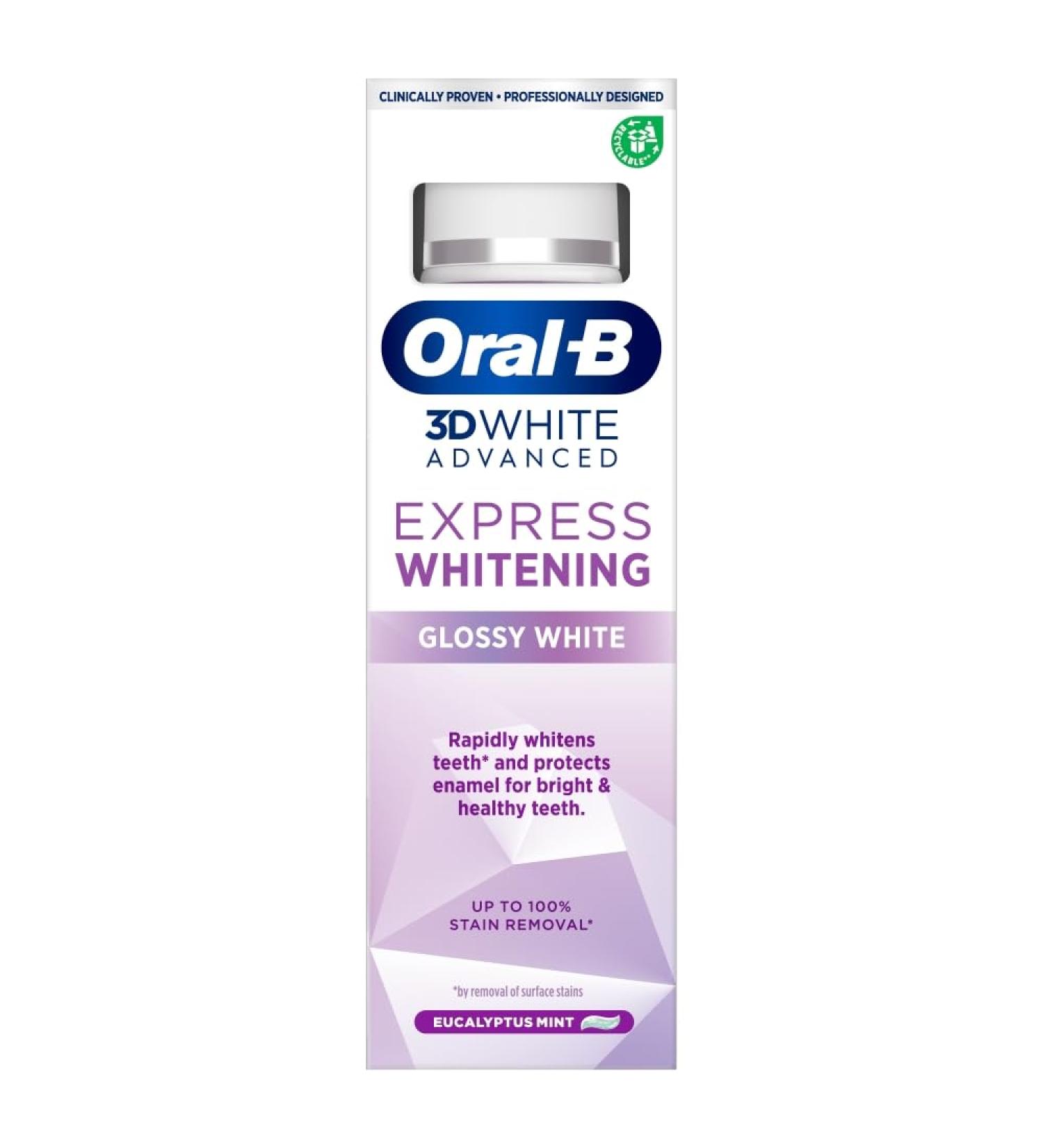 Oral-B Oral-B 3D White Advanced Toothpaste Express Whitening Bright White 75 ml Teeth Whitening & Stain Removal Eucalyptus Flavour