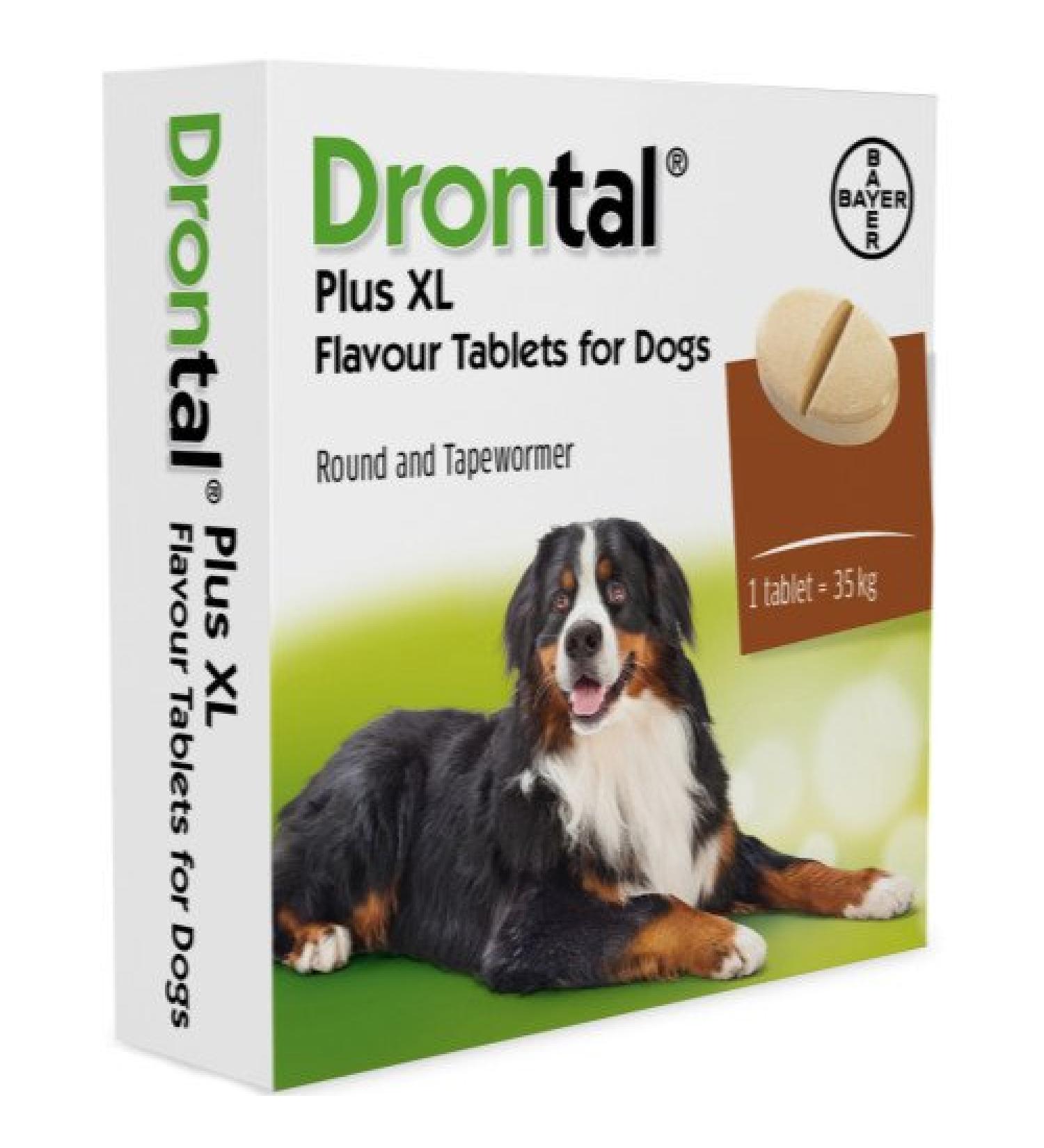 Bayer Drontal Plus Flavour Round and Tapewormer Pack of 8 Tablets - XL Dogs (35kg)