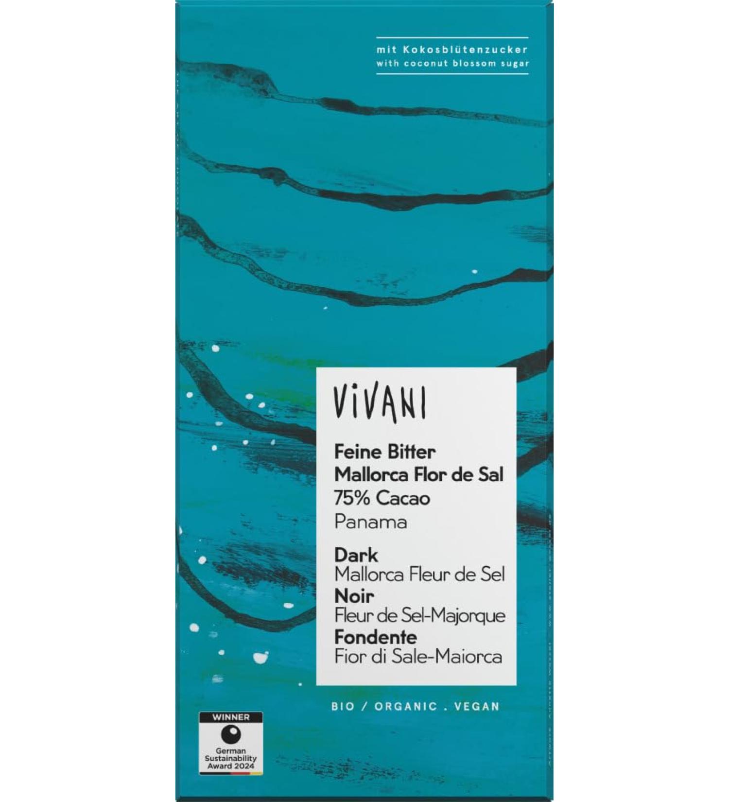 Vivani Vivani Flor de Sal Bio Bitter Mallorca Flor de Sal 75% Cacao Panama (2 x 80 g)