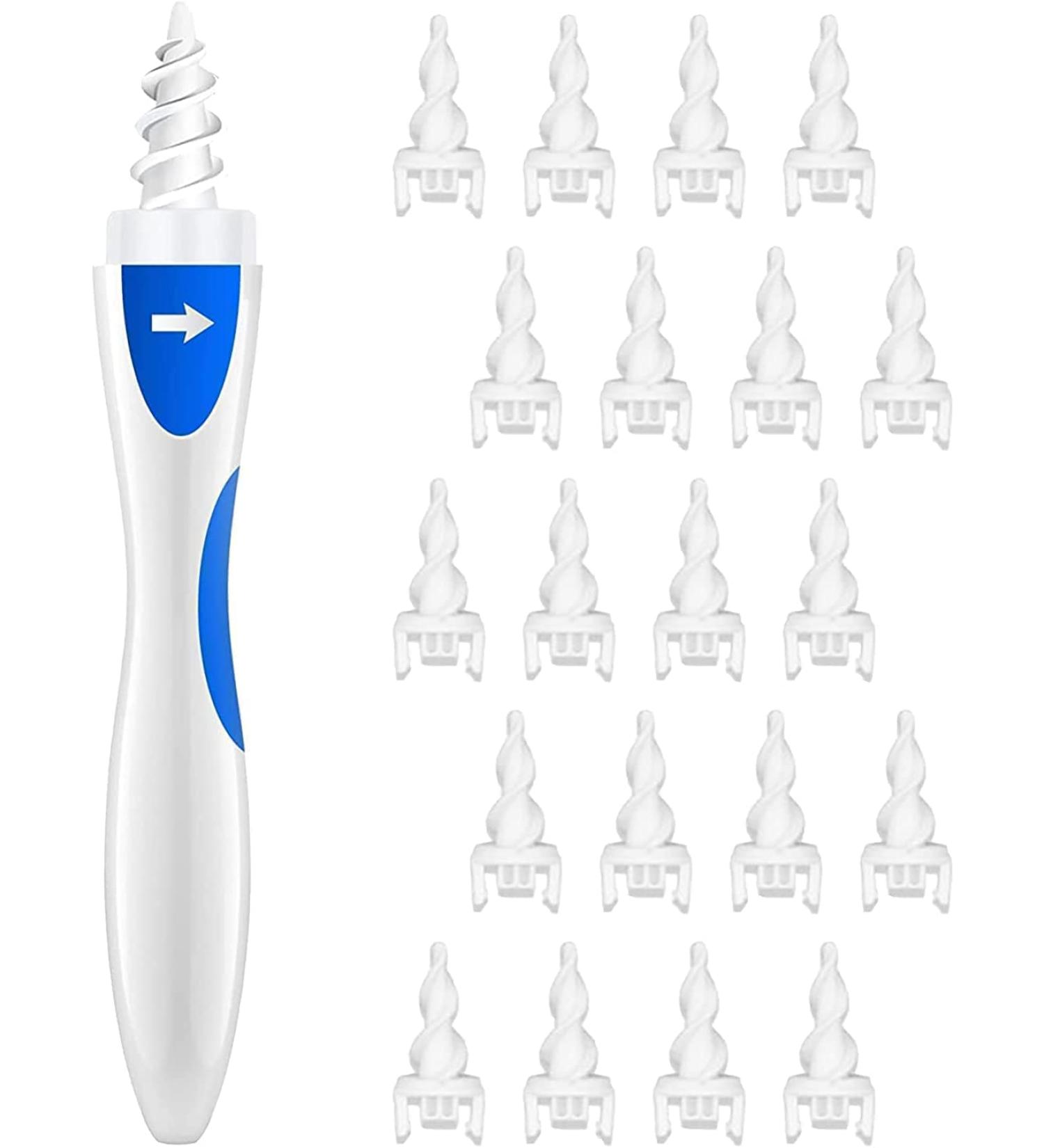 Spiral Ear Wax Remover Tool - Reusable Kit with 16 Soft Replacement Heads for Safe Ear Cleaning | Earwax Removal for Adults and Kids (Light Blue) - Buy Online on GoSupps.com