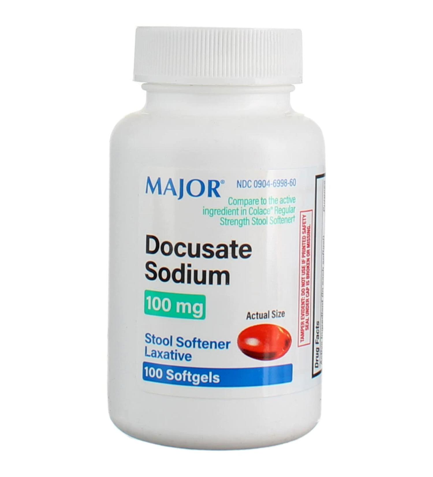 Docusate Sodium 100mg Softgels for Occasional Constipation Relief - Pack of 2 Bottles, 200 Softgels Total - Colace Generic - Buy Online on GoSupps.com