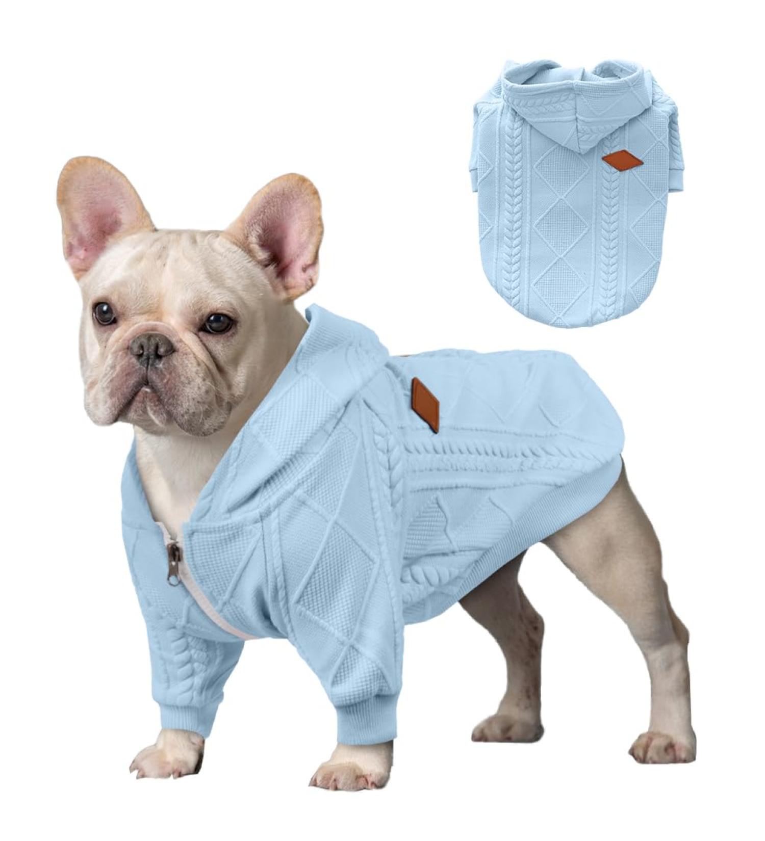 Meioro Light Blue Dog Sweater Hoodie - Warm Winter Jacket for Small & Medium Dogs French Bulldogs | Cozy Pet Clothing - Buy Online on GoSupps.com