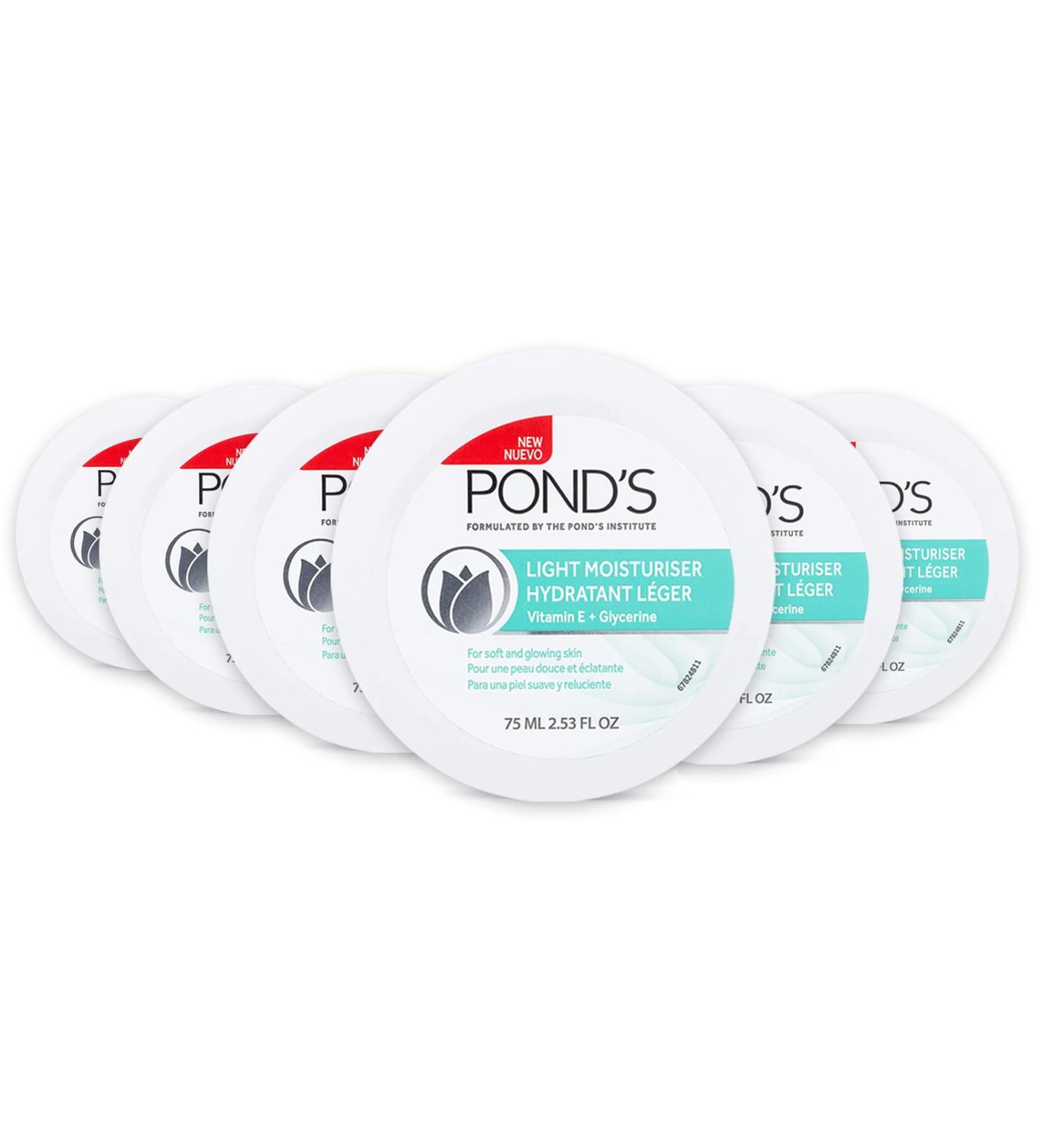 Ponds Light Moisturizer Beauty 6 Pack - Ponds Body Moisturizer with Vitamin E and Glycerine for Women and Men | 2.53oz Each