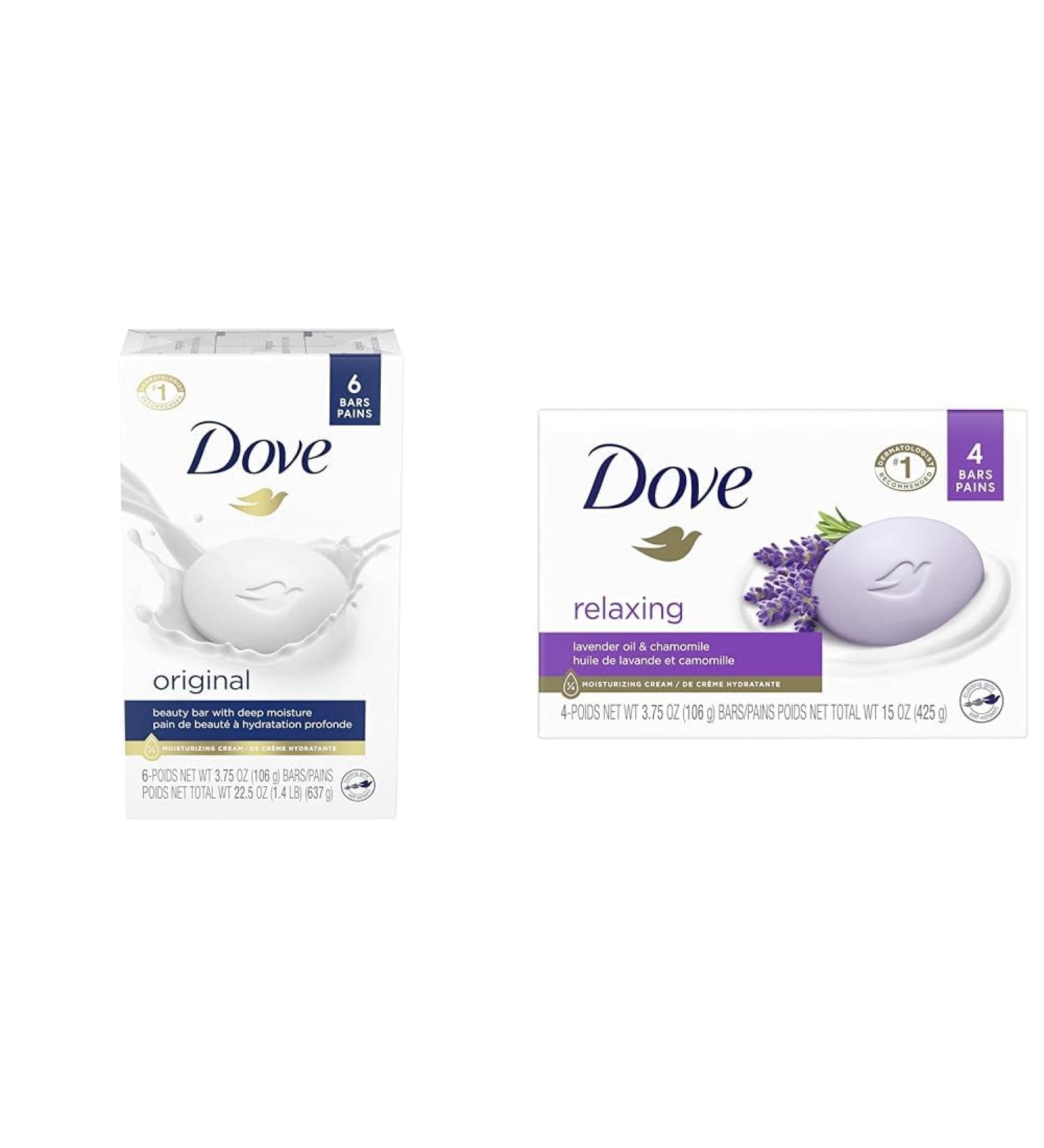 Dove Original Beauty Bar and Dove Relaxing Beauty Bar (Lavender) | Bundle of Moisturizing Bars for Clean and Soft Skin white+ cleanser - Buy Online on GoSupps.com