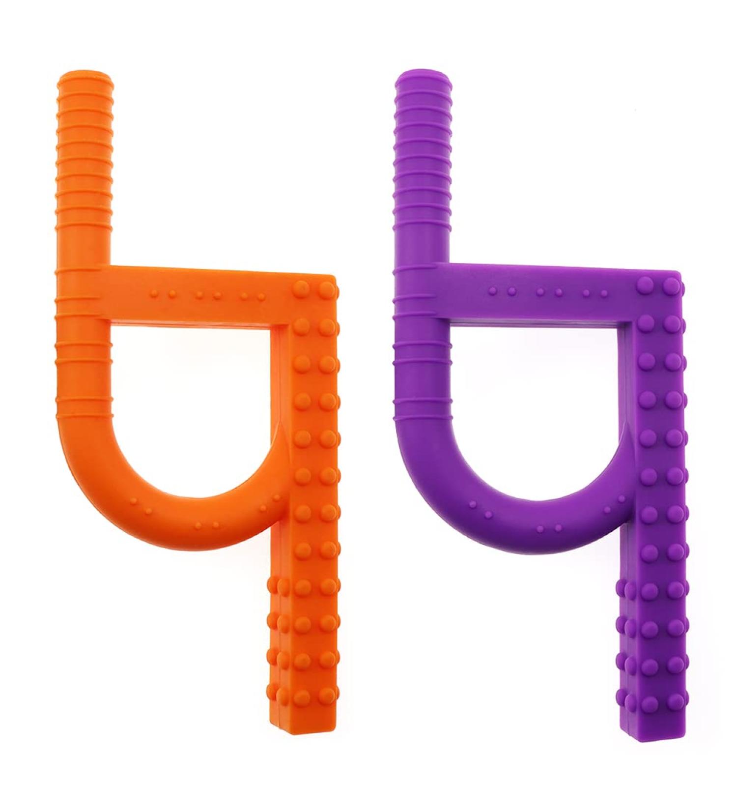Buy Sensory Silicone Chewing Tools for ADHD Teething & Autism | Stop Nail Biting & Enhance Speech Therapy - Orange-Violet - Buy Online on GoSupps.com