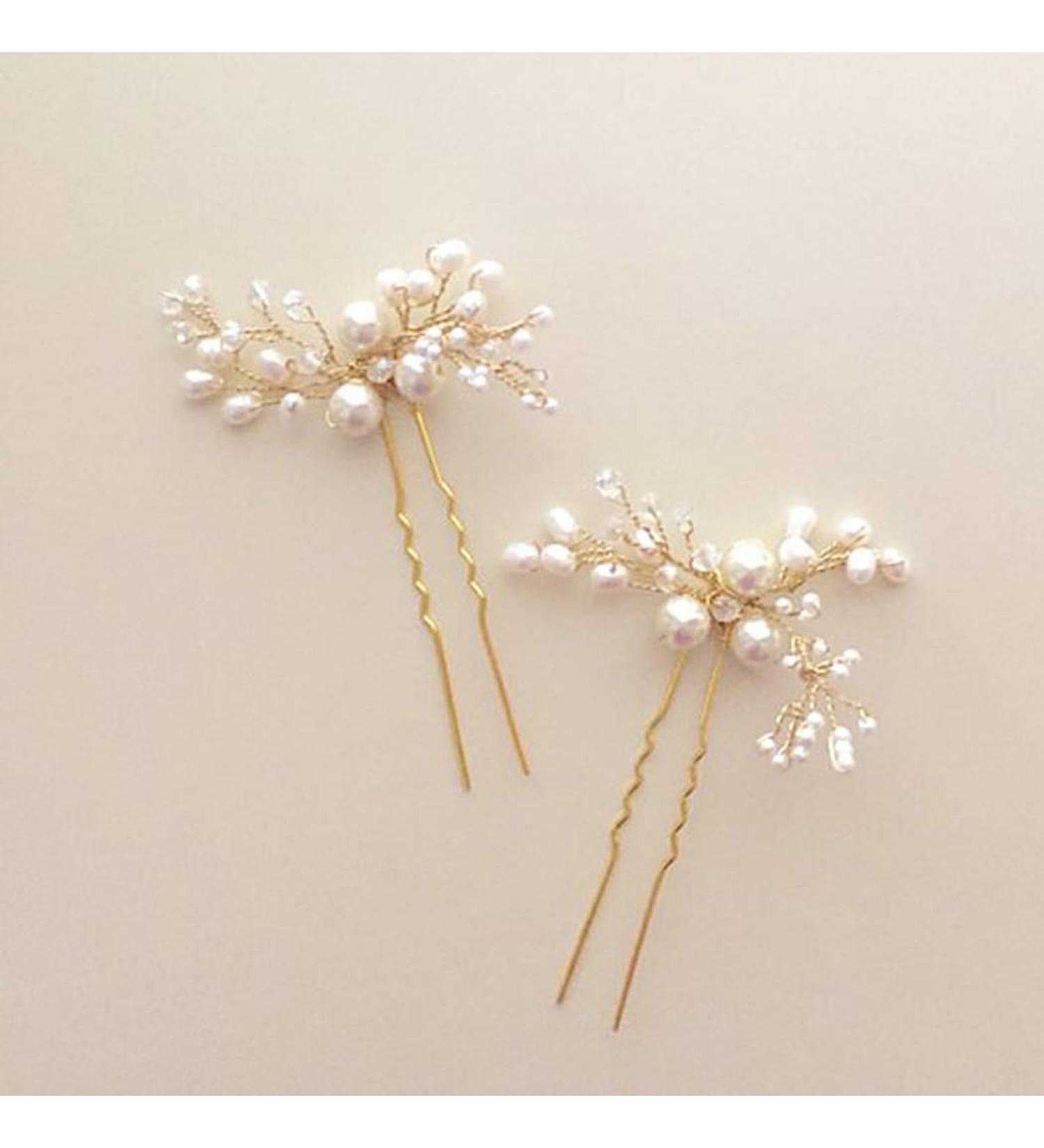 Artio Bride Wedding Pearl Hair Pins Set - Bridal Hair Accessories for Women and Girls - 2PCS (Gold) - Buy Online on GoSupps.com