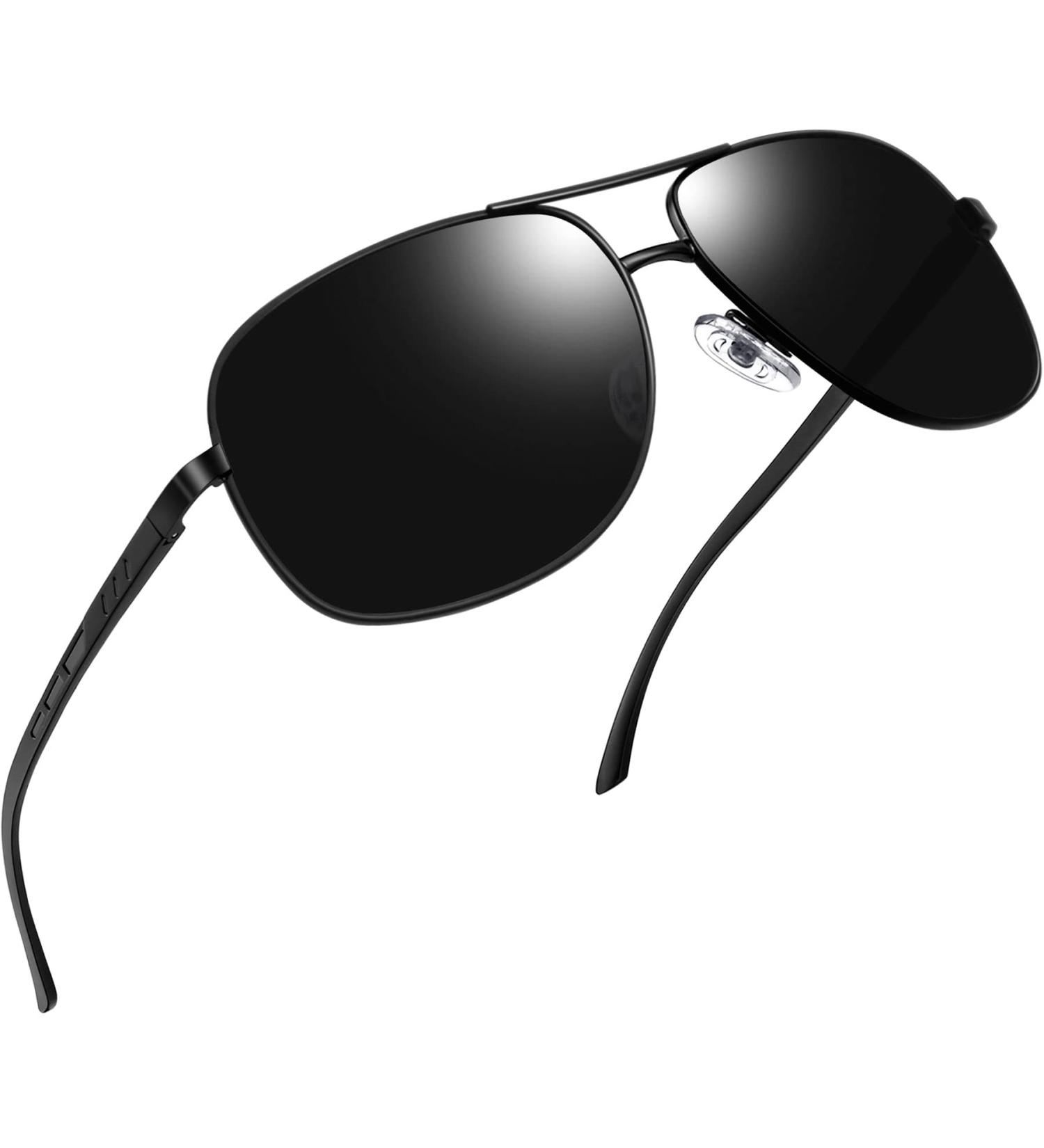 Joopin Polarized Al-Mg Metal Sunglasses for Men Women - UV Protection Double Bridge Aviation Sun Glasses - A02 Black Frame & Lens - Buy Online on GoSupps.com
