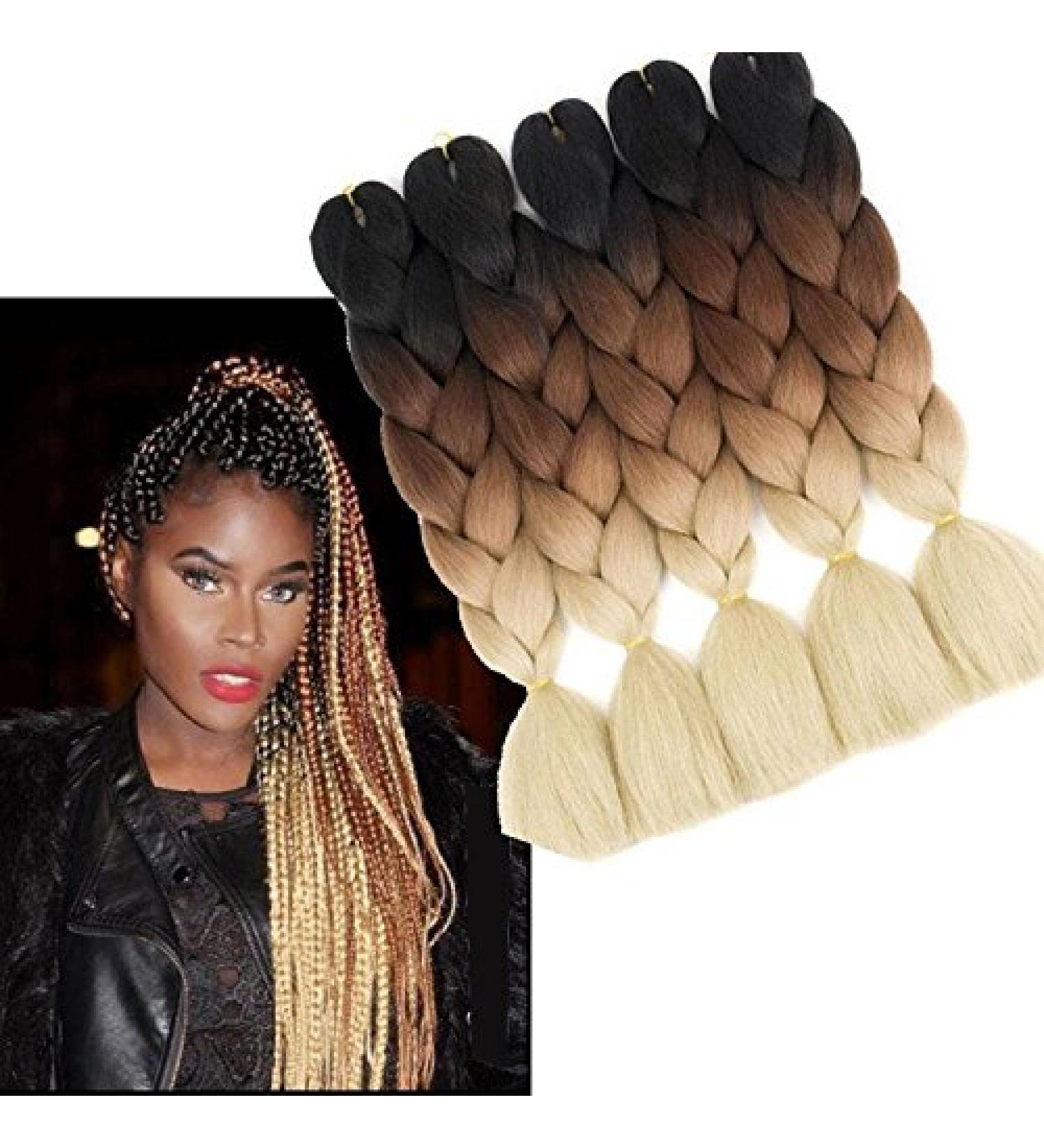 6pc/Lot 24inch Synthetic Ombre Kanekalon Jumbo Braiding Hair Extension 100g High Temperature Synthetic African Box Braids Crochet Twist Braided Hair Extension (Tlightbrown) - Buy Online on GoSupps.com