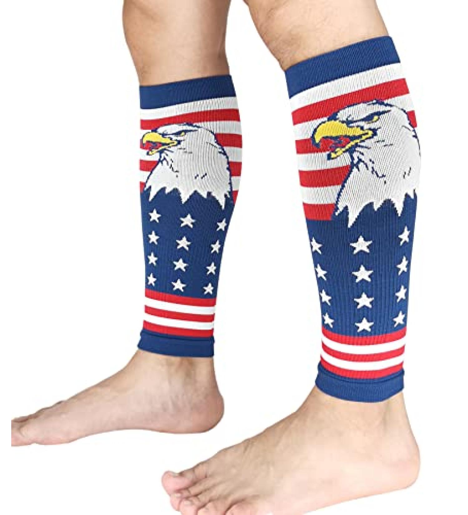 Buenwaz Patriotic Calf Compression Sleeve for Men - Eagle Design, 20-30mmHg Support for Varicose Veins, Shin Splints, and Leg Pain - Size L/XL - Buy Online on GoSupps.com