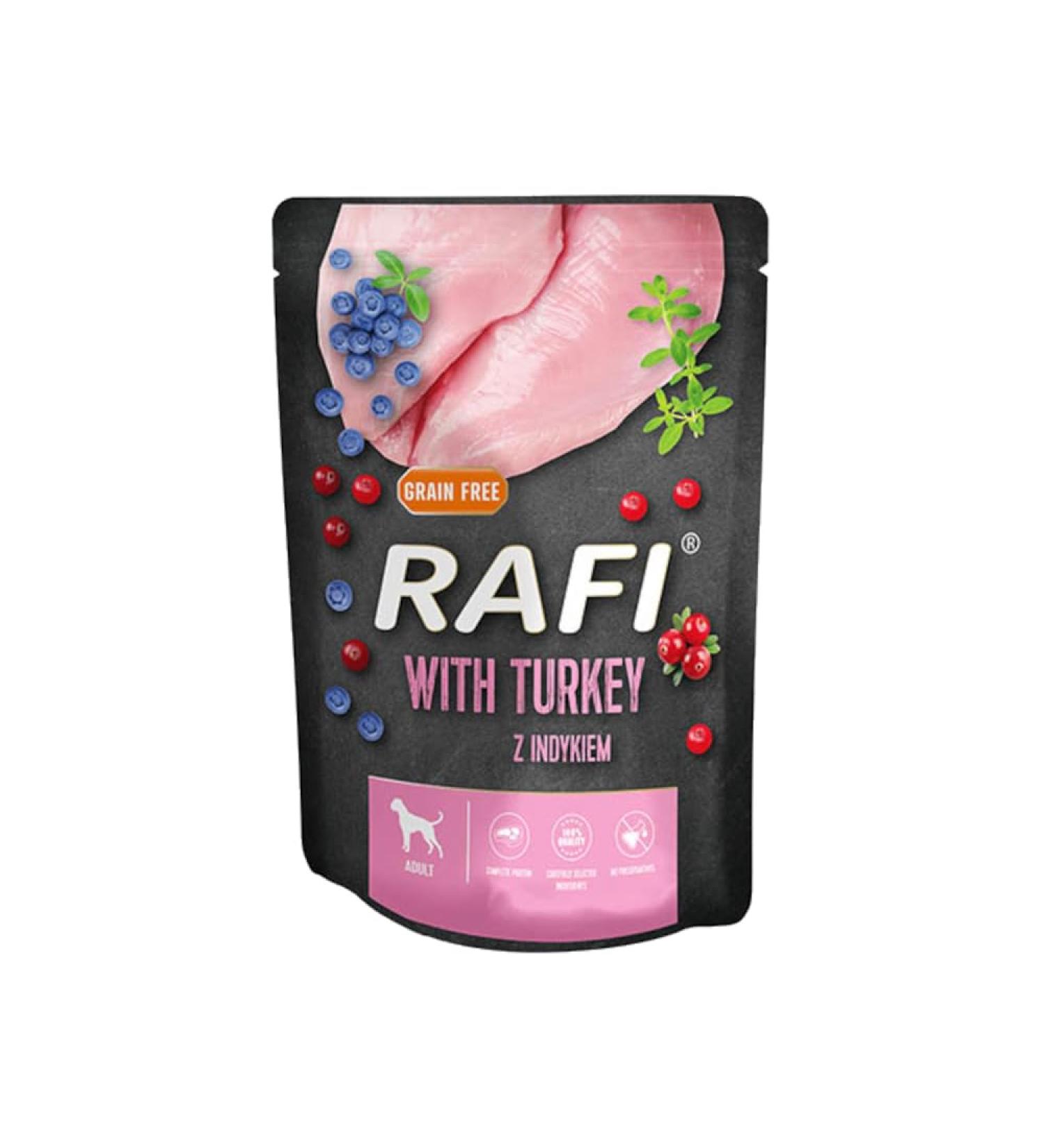Rafi Wet dog food in a 300 g bag with turkey | Wet food for adults | Complete proteins with high digestibility | Food for a shiny coat | Without added - Buy Online on GoSupps.com