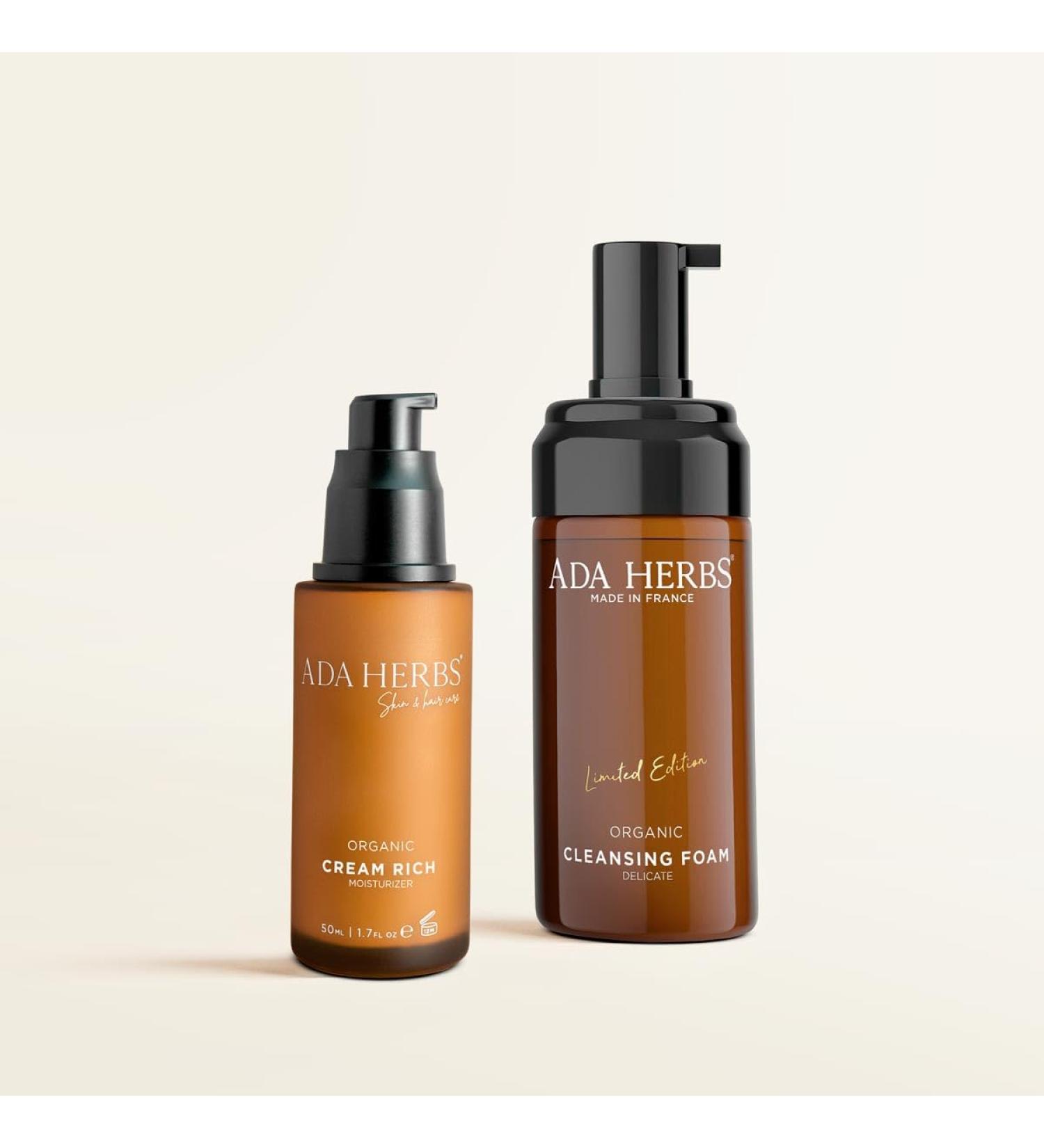 ADA HERBS Hydration Harmony - Daily Cleansing Foam & Rich Moisturizer Set with Honey Witch Hazel & Shea Butter - Gentle Purifying Hydrating Duo for All Skin Types - 95% Natural