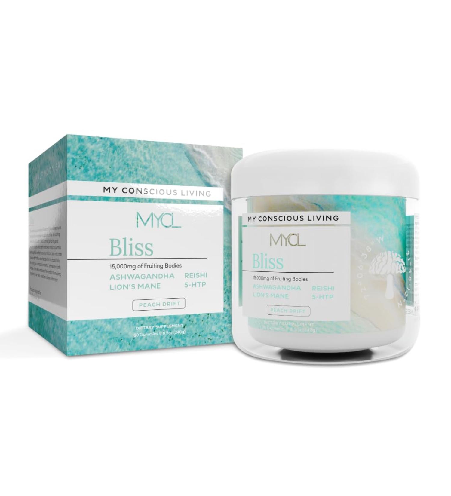 MYCL Bliss Mushroom Gummies | 500mg Ashwagandha Reishi Lion s Mane Lemon Balm & 5-HTP Whole Fruiting Body | Stress Relief Relaxation & Mood Support | Vegan Organic Gluten-Free | 30 Servings - Buy Online on GoSupps.com