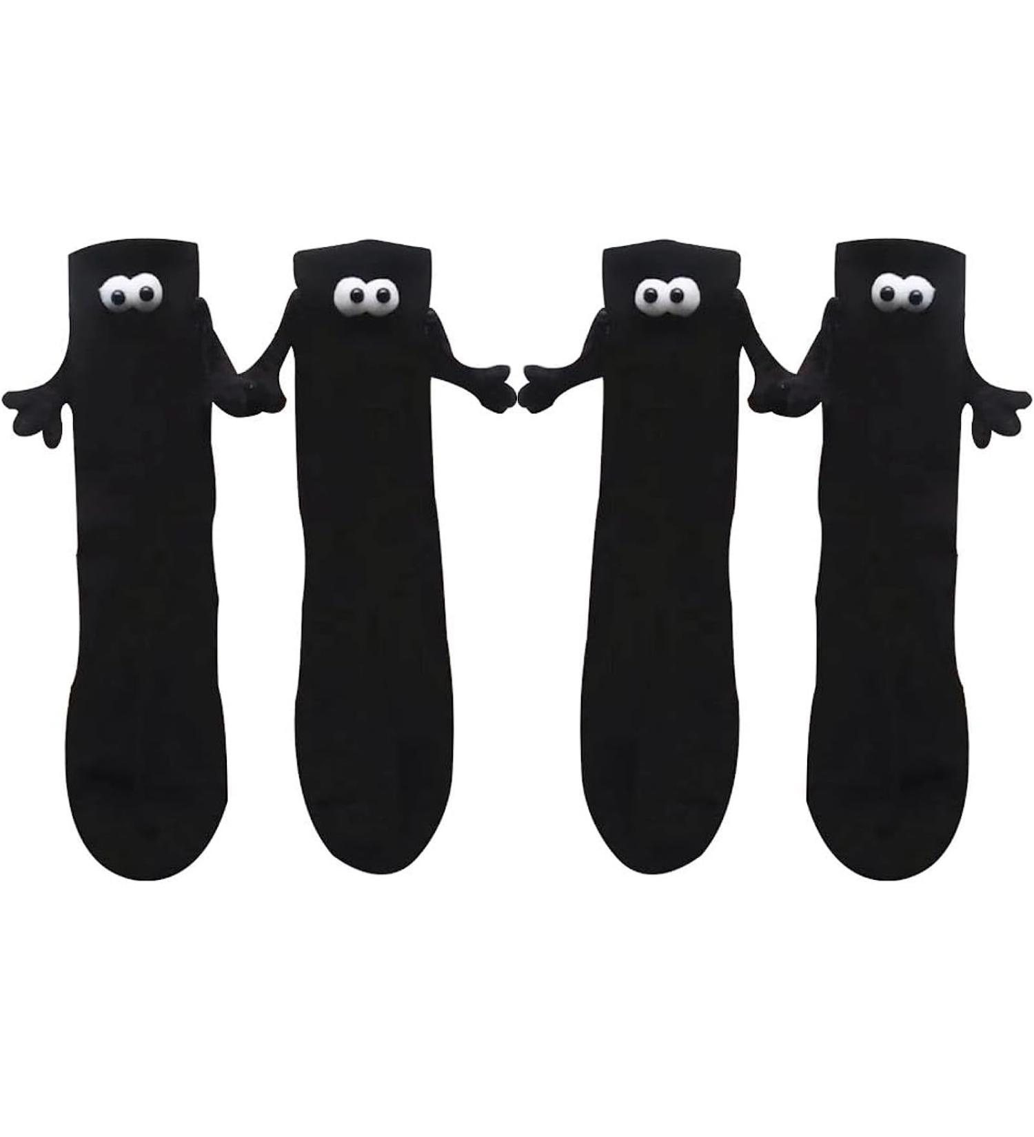 HitHopGer Couple Holding Hands Socks Funny Magnetic Suction 3D Doll Couple Socks Novelty 3D Doll Socks for Women Men 2 Pairs Black