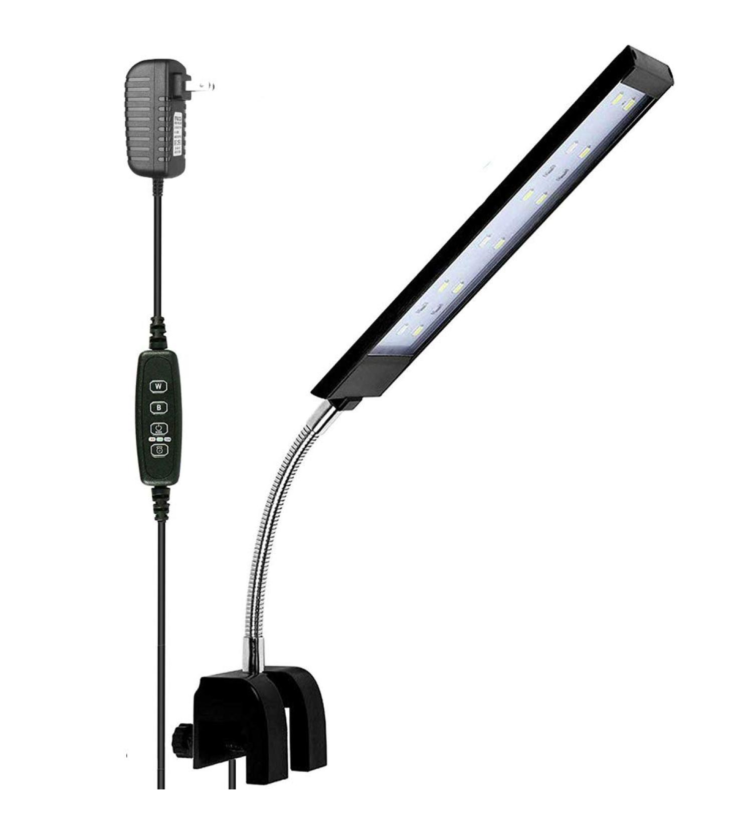 MingDak 7W Fish Tank Clip-On Light with Timer & Dimmable Switch | 18 White & Blue LEDs | 3 Lighting Modes | Aquarium Clamp Light - Buy Online on GoSupps.com