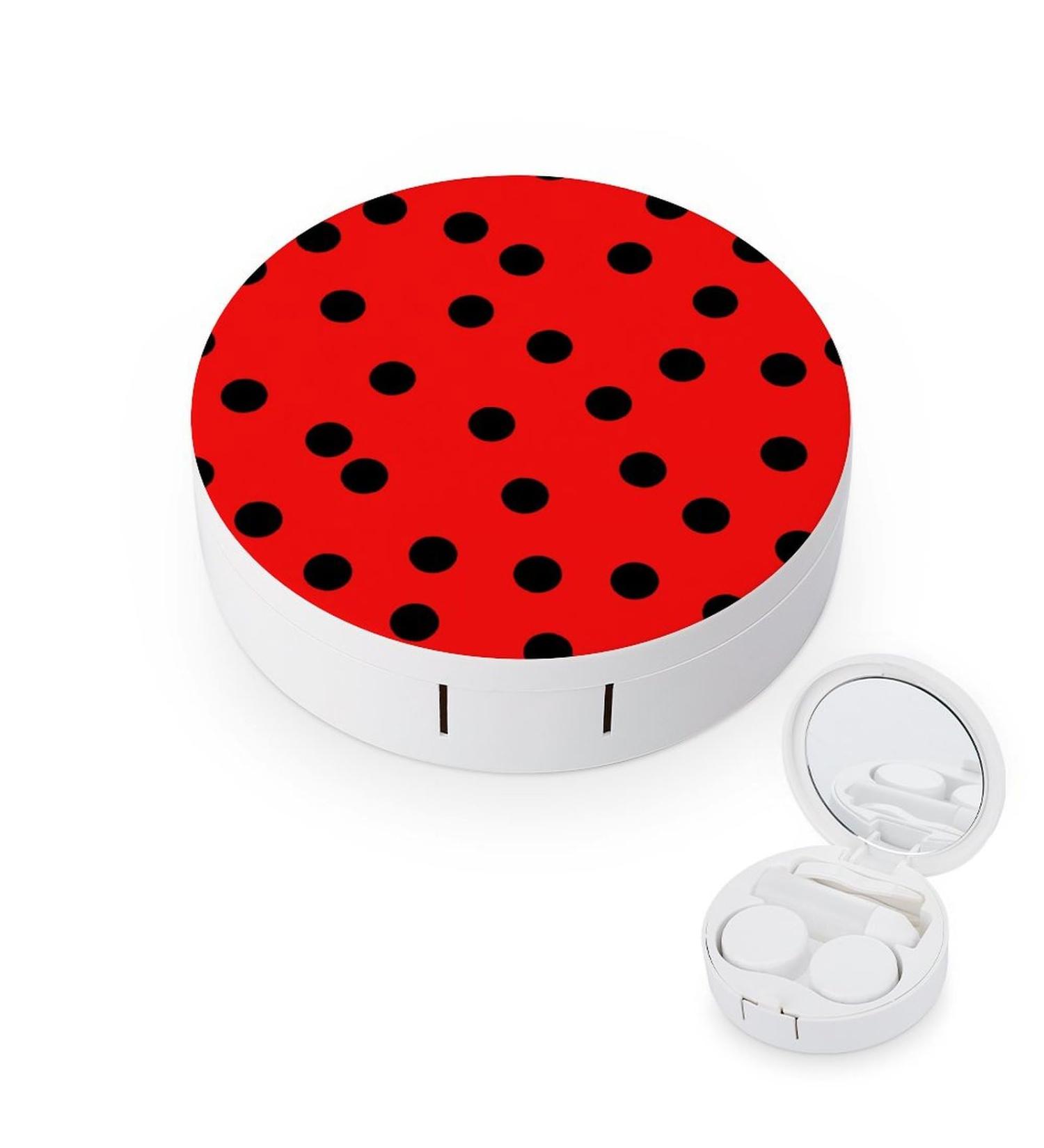 Black Dot Ladybugs Cute Contact Lens Case - Portable Round Storage Box with Mirror for Travel & Daily Use - Buy Online on GoSupps.com