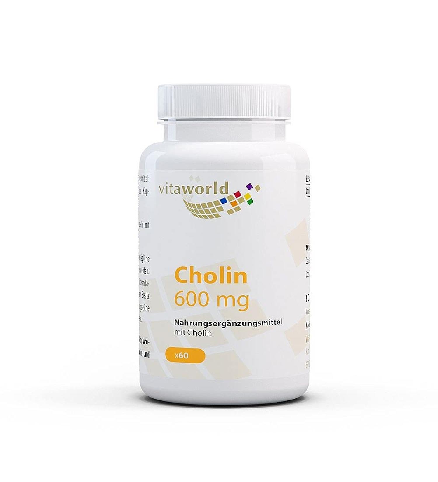 Pack of 3 Vita World Choline 300mg 3 x 60 Vegan Capsules without Additives Natural, High Bioavailability Made in Germany