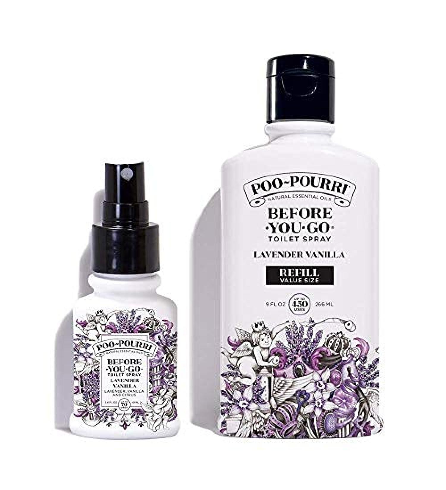 Poo-Pourri Lavender Vanilla 9-Ounce Refill Bottle and 1.4-Ounce Refillable Bottle Lavender Vanilla