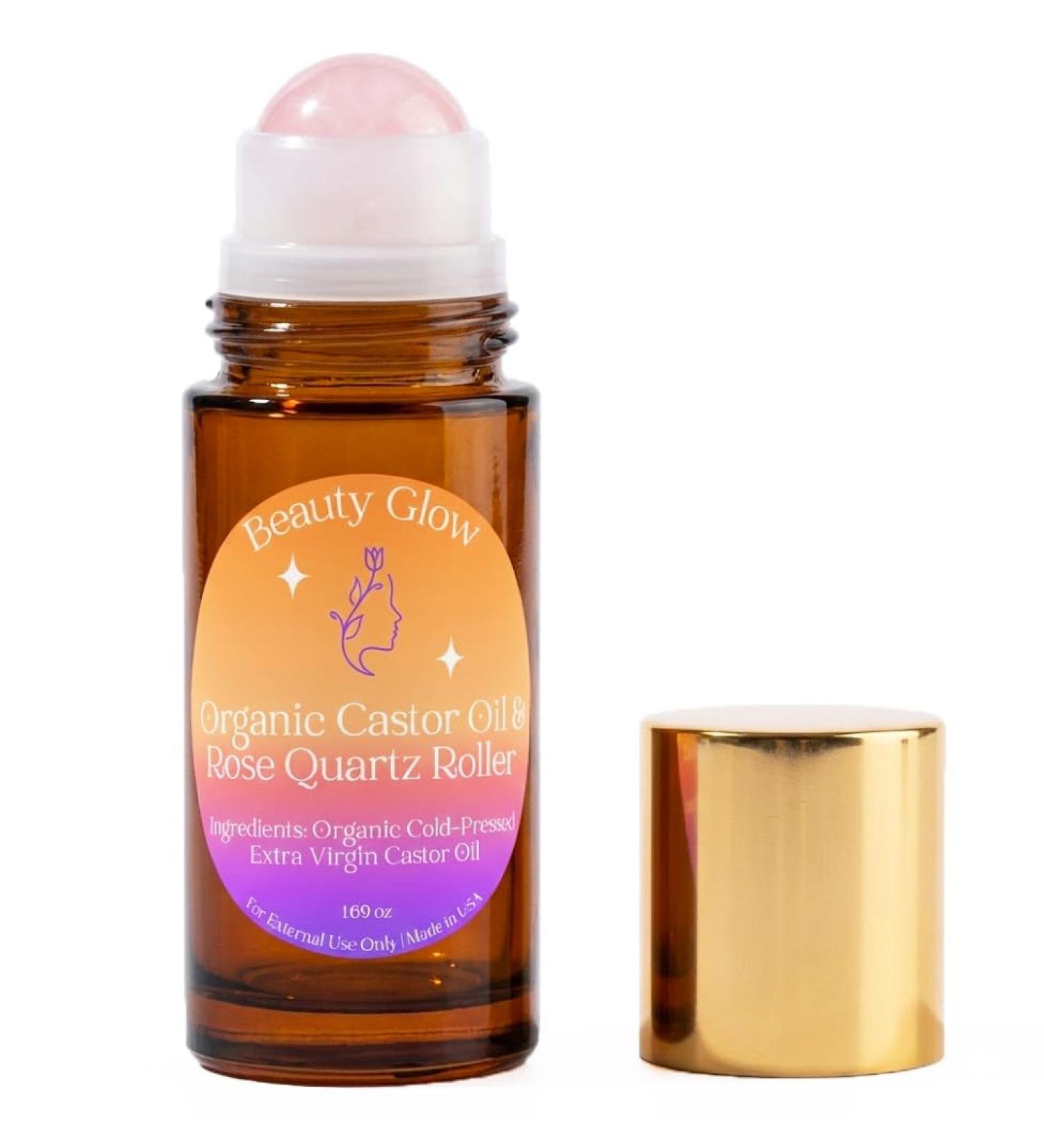 Organic Cold Pressed Castor Oil with Rose Quartz Roll On for Face & Body Made in USA Hexane Free Pure for Skin Brows & Lashes Massage Castor Oil Packs 1.69 Oz - Buy Online on GoSupps.com