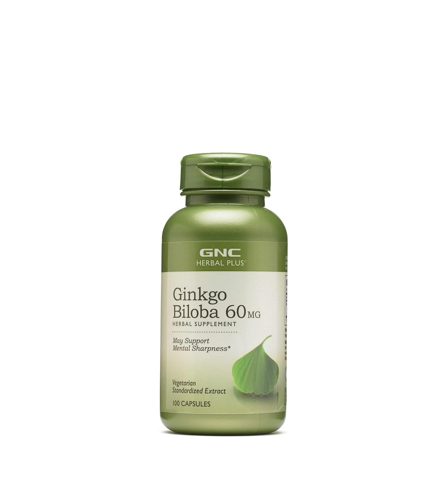 GNC Herbal Plus Ginkgo Biloba 60mg 100 Capsules - Boost Mental Sharpness - Buy Online on GoSupps.com