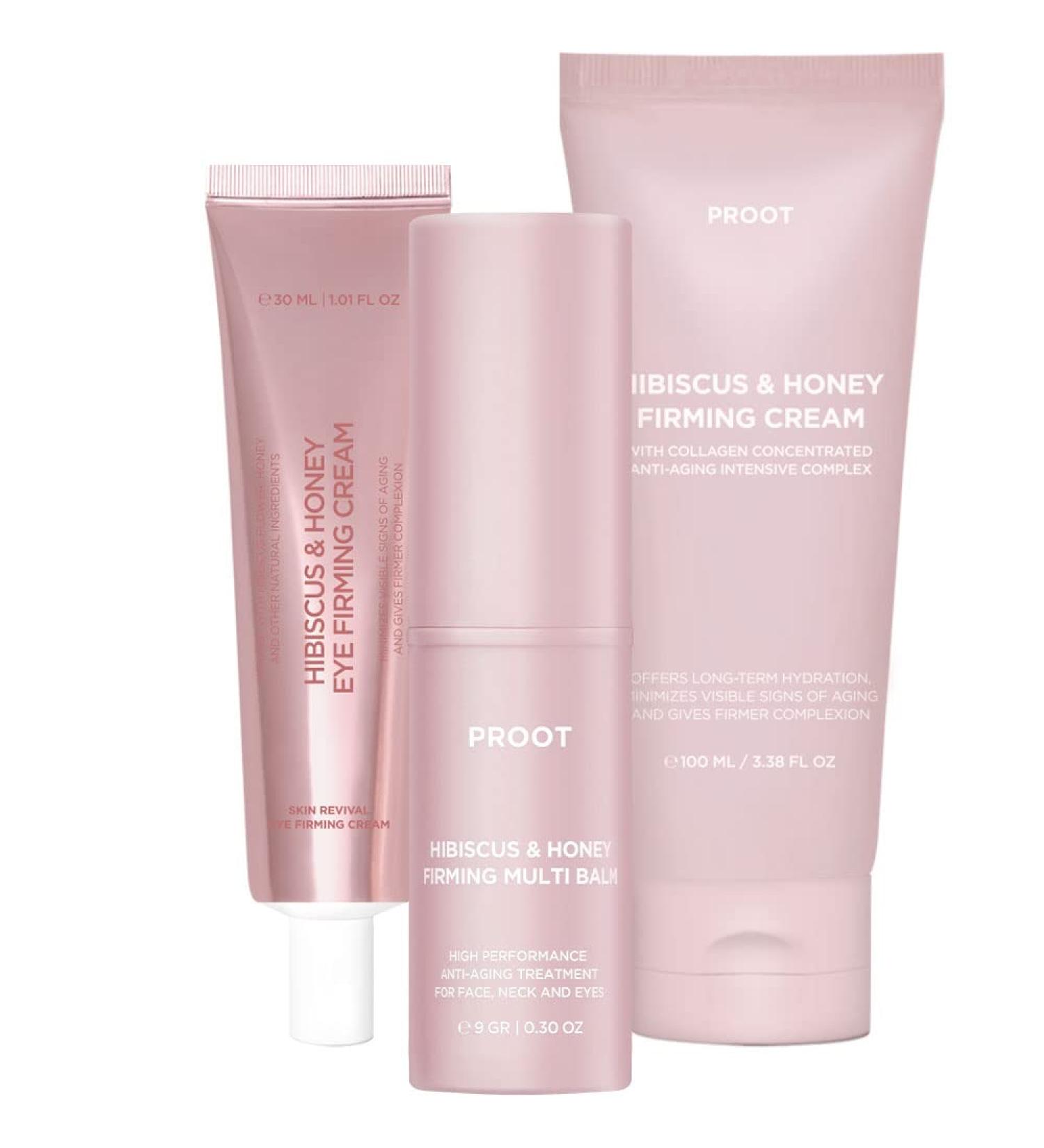 PROOT Hibiscus and Honey Firming Cream Eye Cream & Multi Balm Bundle | Hibiscus and Honey Firming Collection For Face Neck Eyes and Body | Neck Firming Serum and Balm With Skin Bounce Complex - Buy Online on GoSupps.com