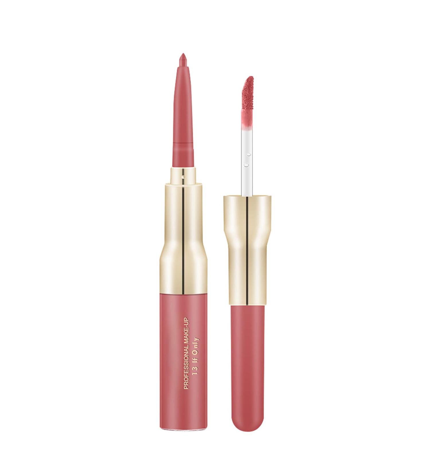 Light Board Double Ended Lipstick Lip Liner Lipstick With Lip Makeup Velvet Long Lasting High Pigment Nude Waterproof Lip Gloss Girl Ladies Makeup Long Lasting High Pigment Nude Neutral Lip Liner One Size D