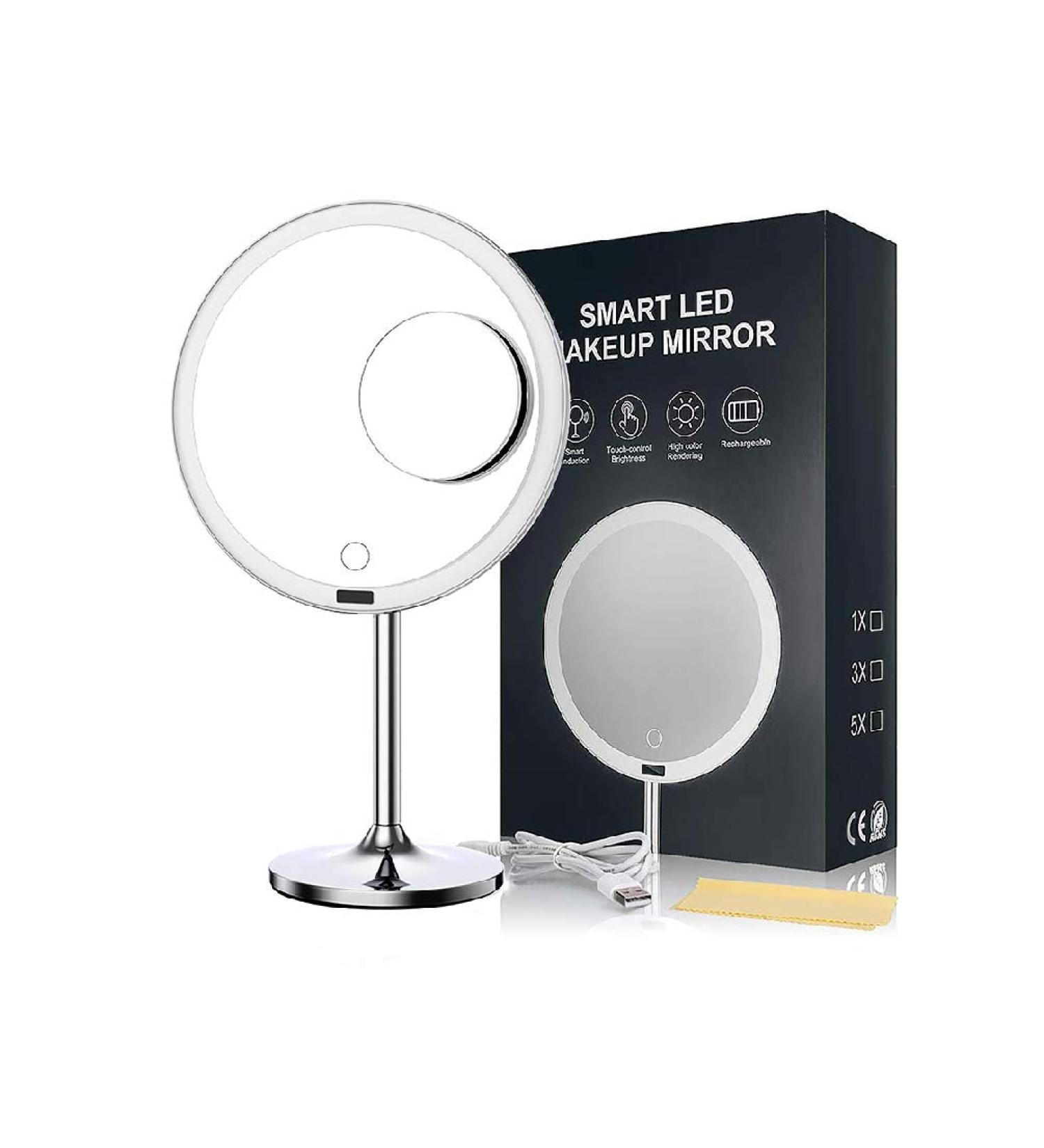 eLimko Large 8.5 Lighted Makeup Mirror with 5X Magnifying Mirror - LED Cosmetic Vanity Mirror with Smart Touch Sensor, Adjustable Brightness, Rechargeable USB - Cordless - Buy Online on GoSupps.com