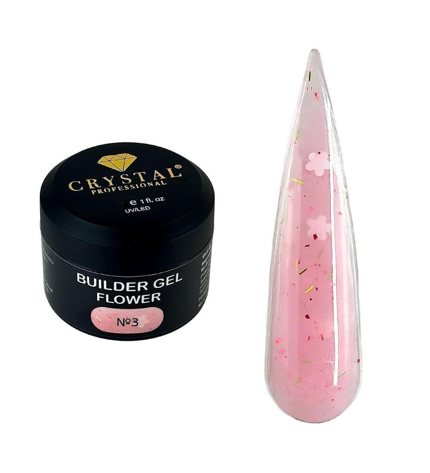Crystal Professional Gel Builder - 30 ml - Gel nails with floral particles and medium consistency - Nail builder for creative extensions with a unique effect - Gel nail builder - Pink with