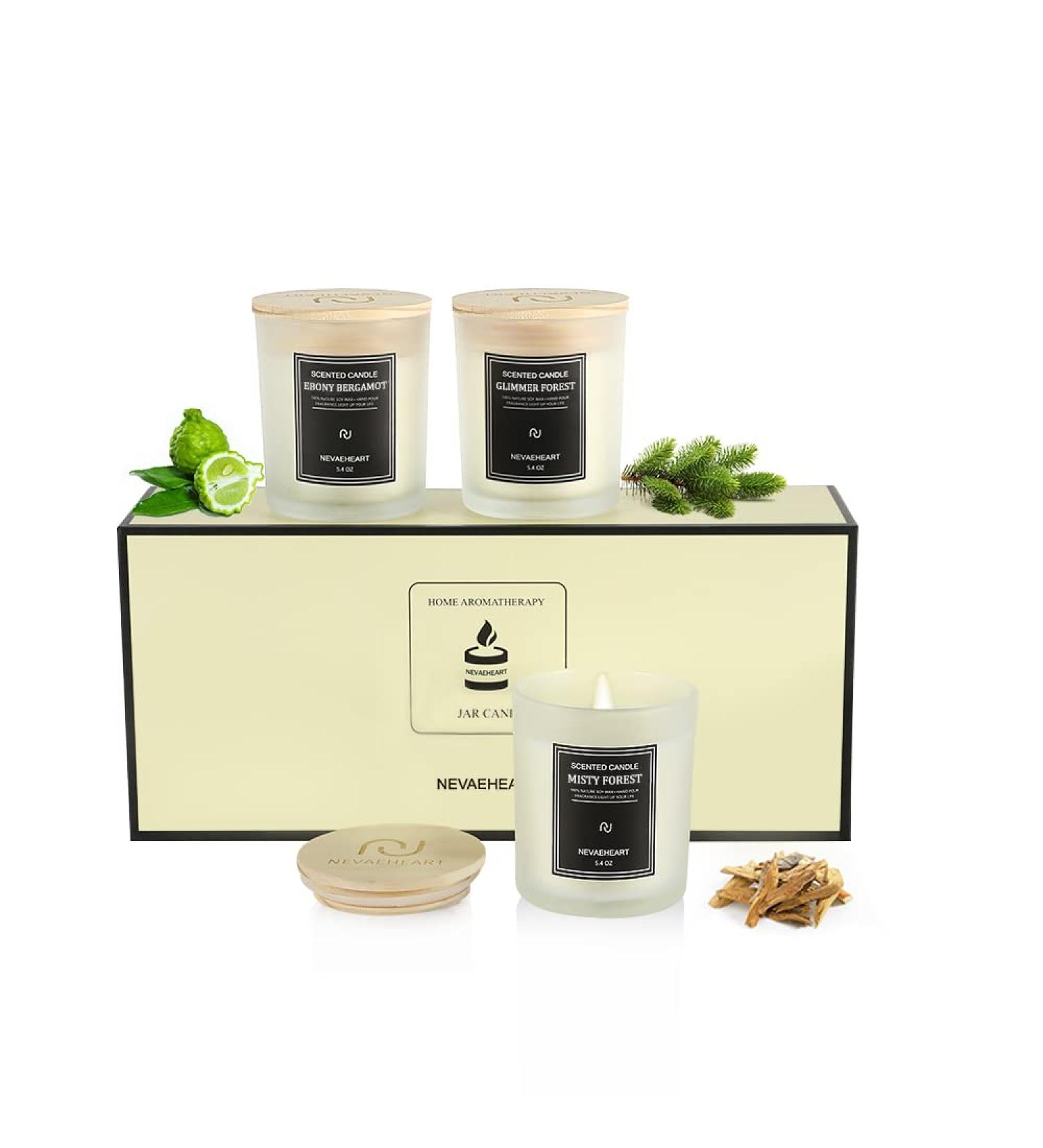 NEVAEHEART Candles for Home Scented  3.5OZ x 3 Packs Scented Candle Set  Misty Forest | Glimmer Forest | Ebony Bergamot  Candle Gift Set for Women  Natural Soy Wax  Home Fragrance with Gift Box Misty Forest  Glimmer Forestâ¦ - Buy Online on GoSupps.com