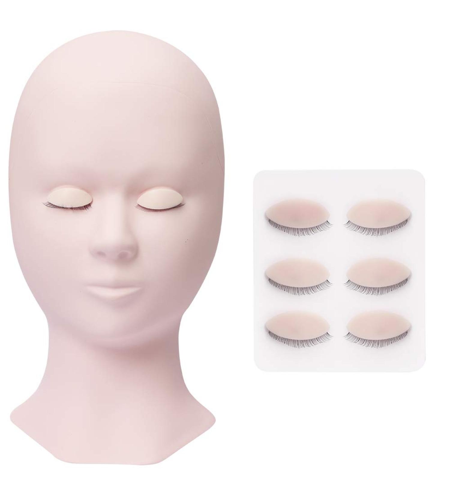 Men's Makeup Mannequin Head with 4 Pairs Eyelids | Soft Silicone Eyelash Extension Exercise Model for Beginners - e-MTT-White - Buy Online on GoSupps.com