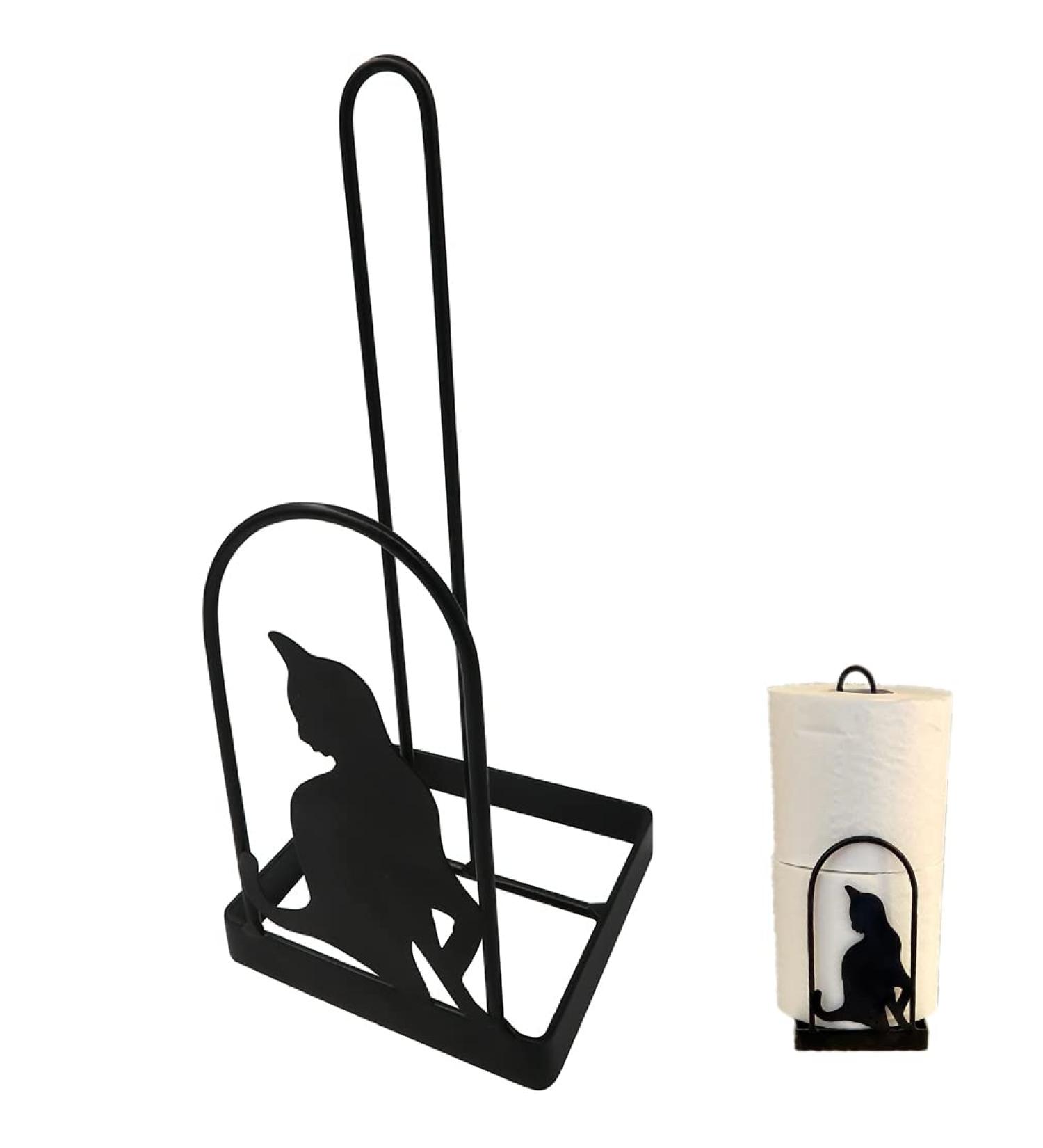 Evelots Kitty Cat Toilet Paper Holder - Free Standing Bathroom Space Saver (Black Metal) - Buy Online on GoSupps.com